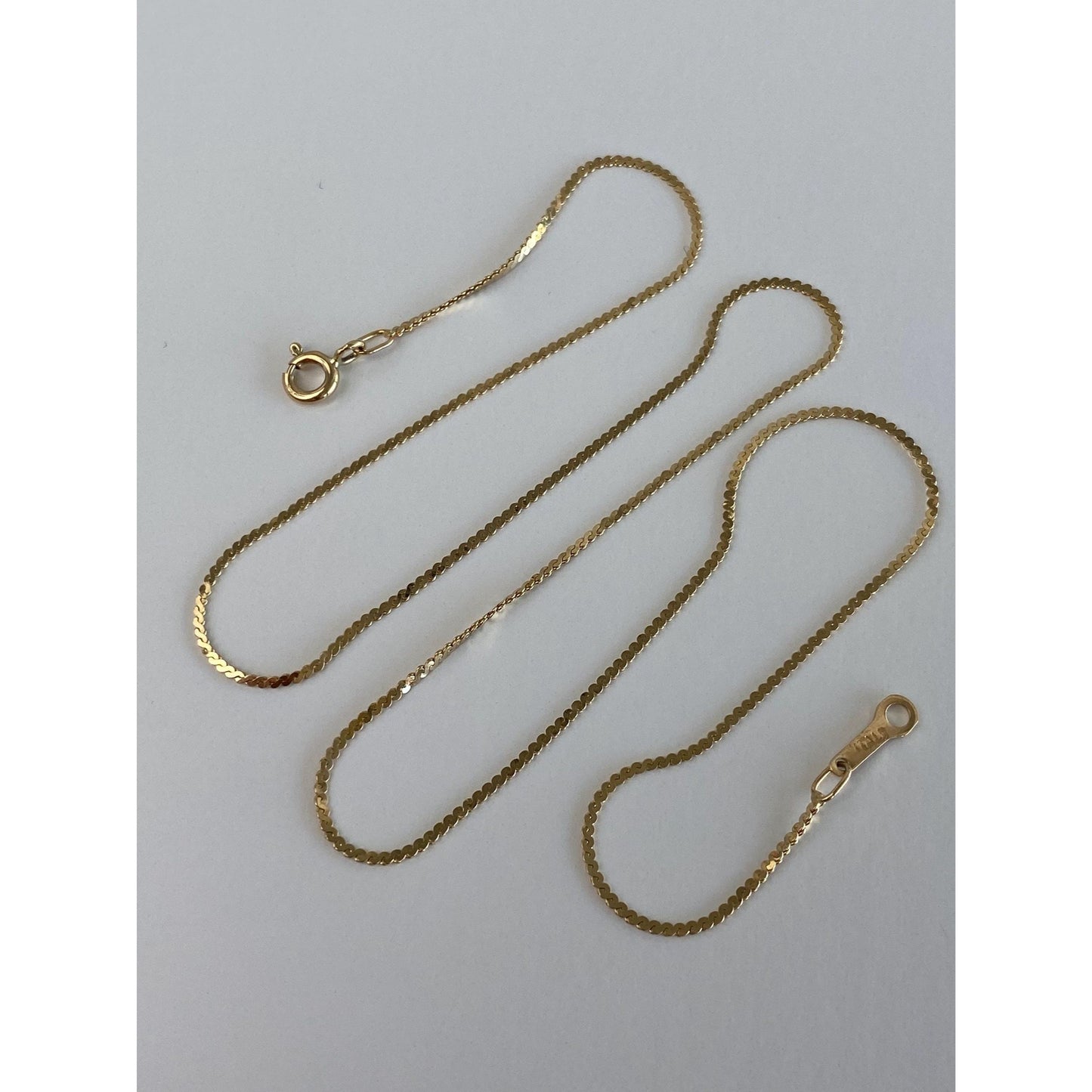 Vintage Solid 14k Yellow Gold Serpentine Chain Necklace - 16.25 inches