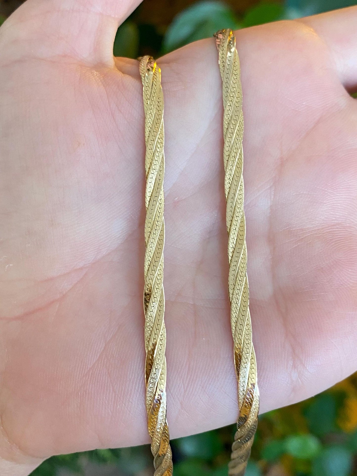 Vintage Solid 14k Yellow Gold Braided Flat Chain Necklace - 18 inches