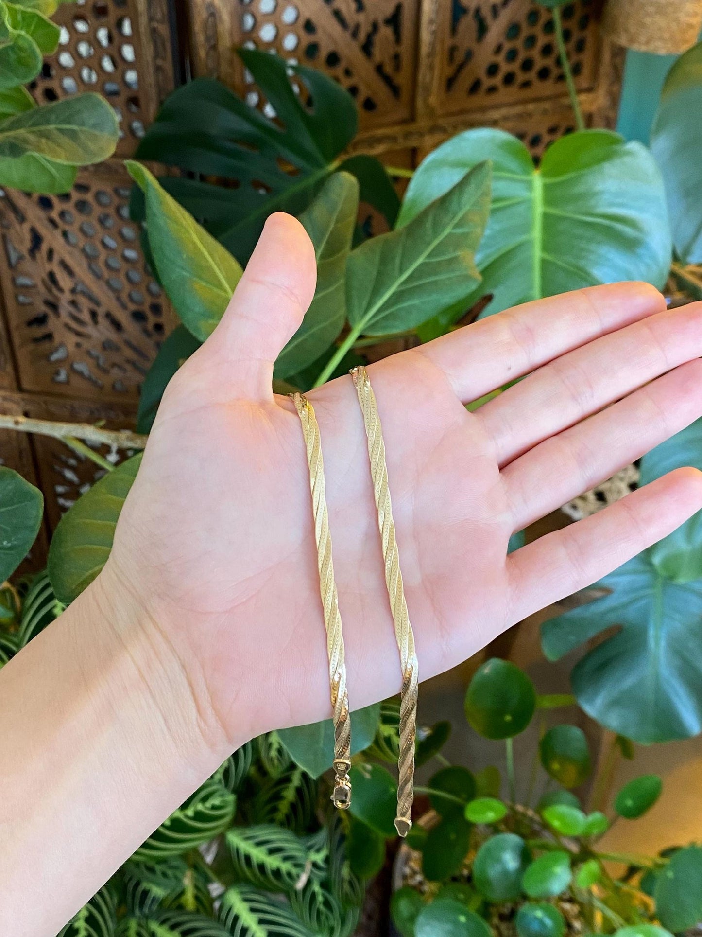 Vintage Solid 14k Yellow Gold Braided Flat Chain Necklace - 18 inches