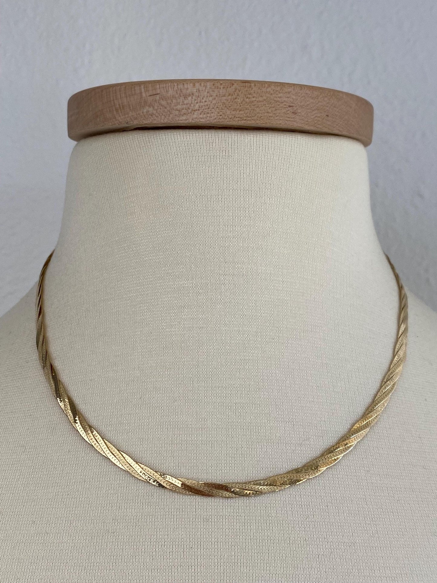 Vintage Solid 14k Yellow Gold Braided Flat Chain Necklace - 18 inches