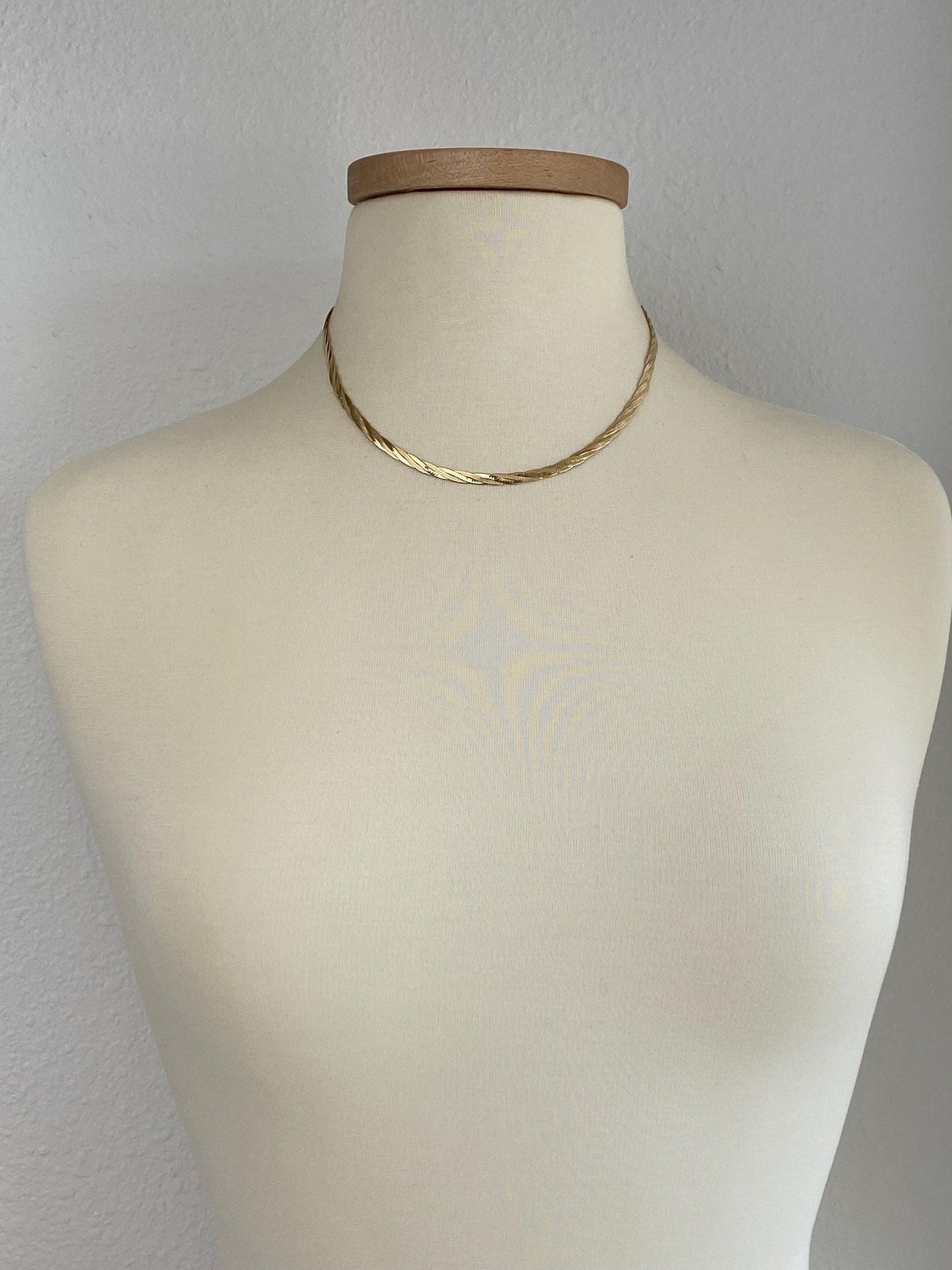 Vintage Solid 14k Yellow Gold Braided Flat Chain Necklace - 18 inches