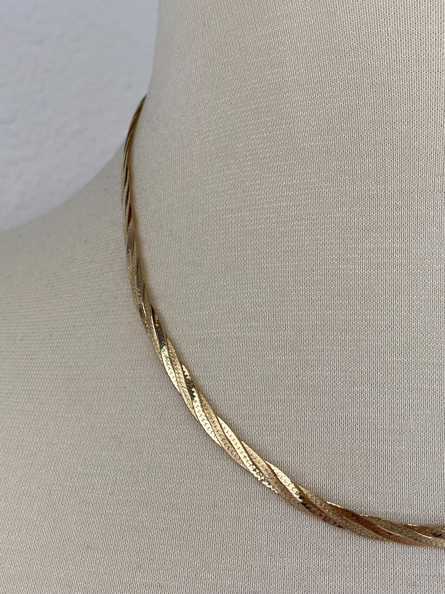Vintage Solid 14k Yellow Gold Braided Flat Chain Necklace - 18 inches