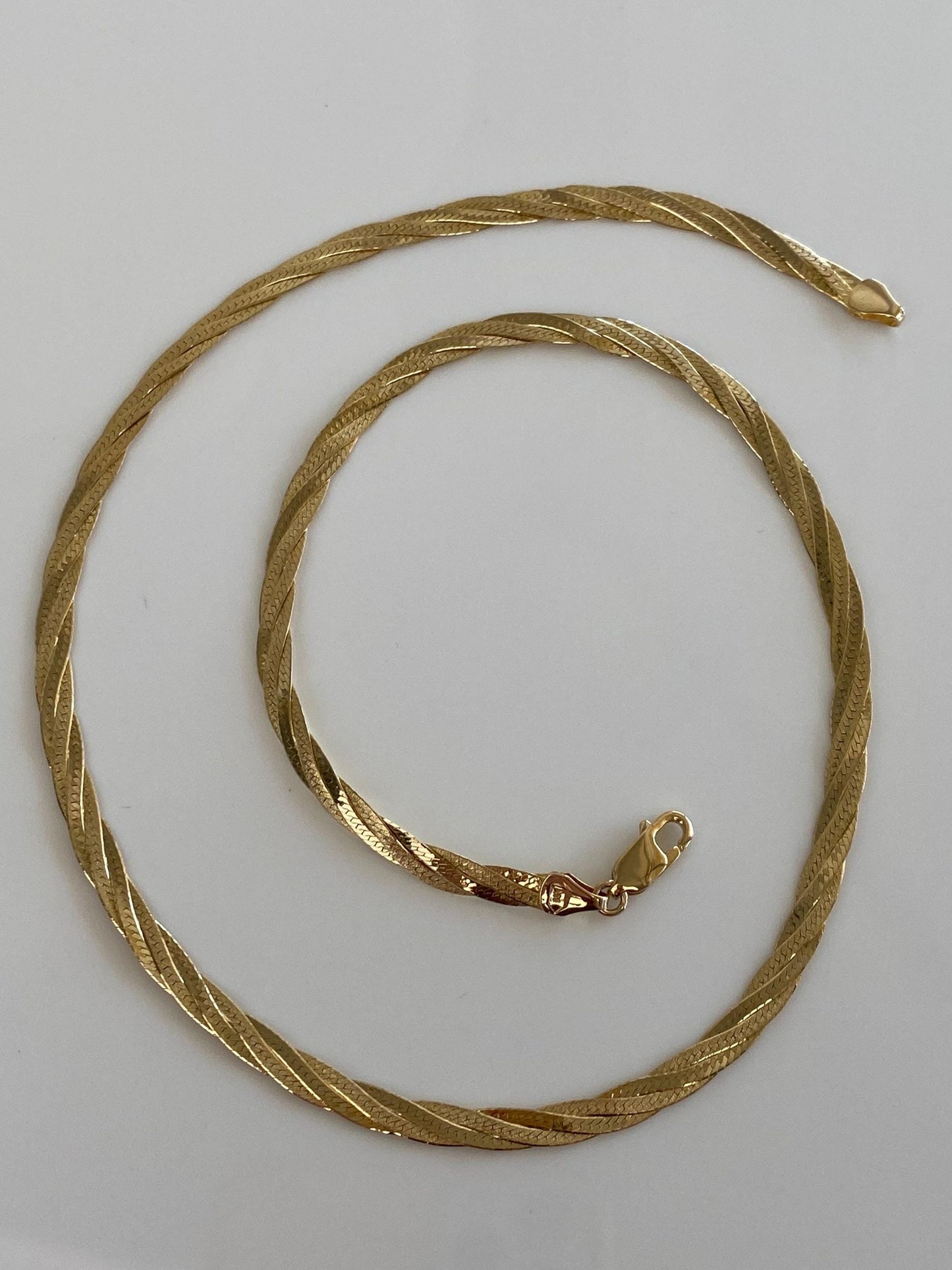 Vintage Solid 14k Yellow Gold Braided Flat Chain Necklace - 18 inches