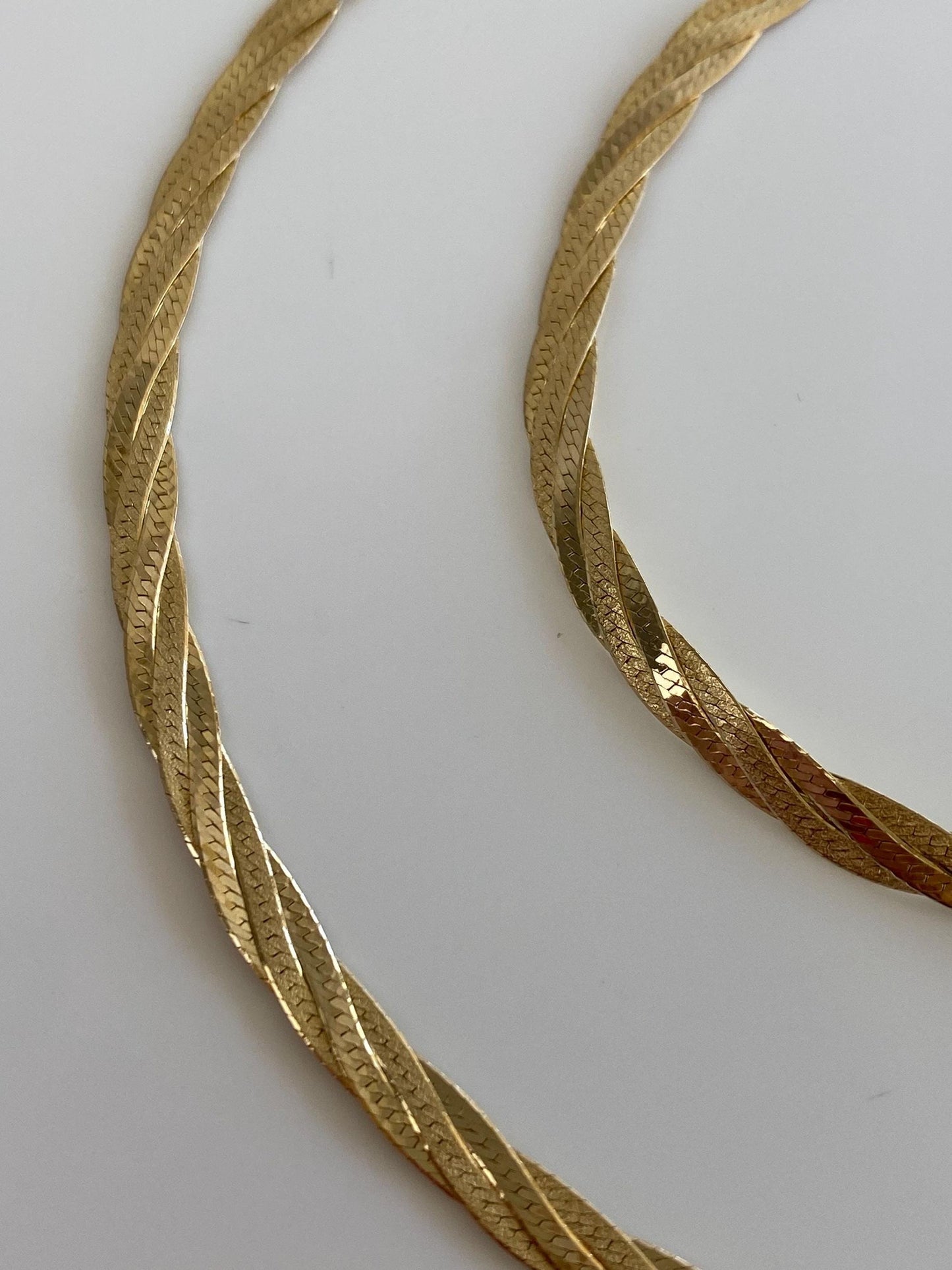Vintage Solid 14k Yellow Gold Braided Flat Chain Necklace - 18 inches