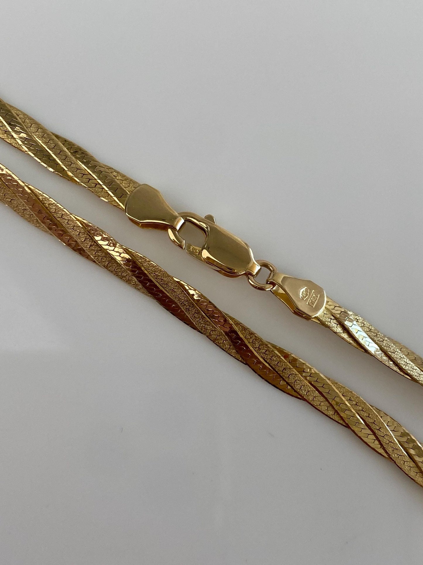 Vintage Solid 14k Yellow Gold Braided Flat Chain Necklace - 18 inches