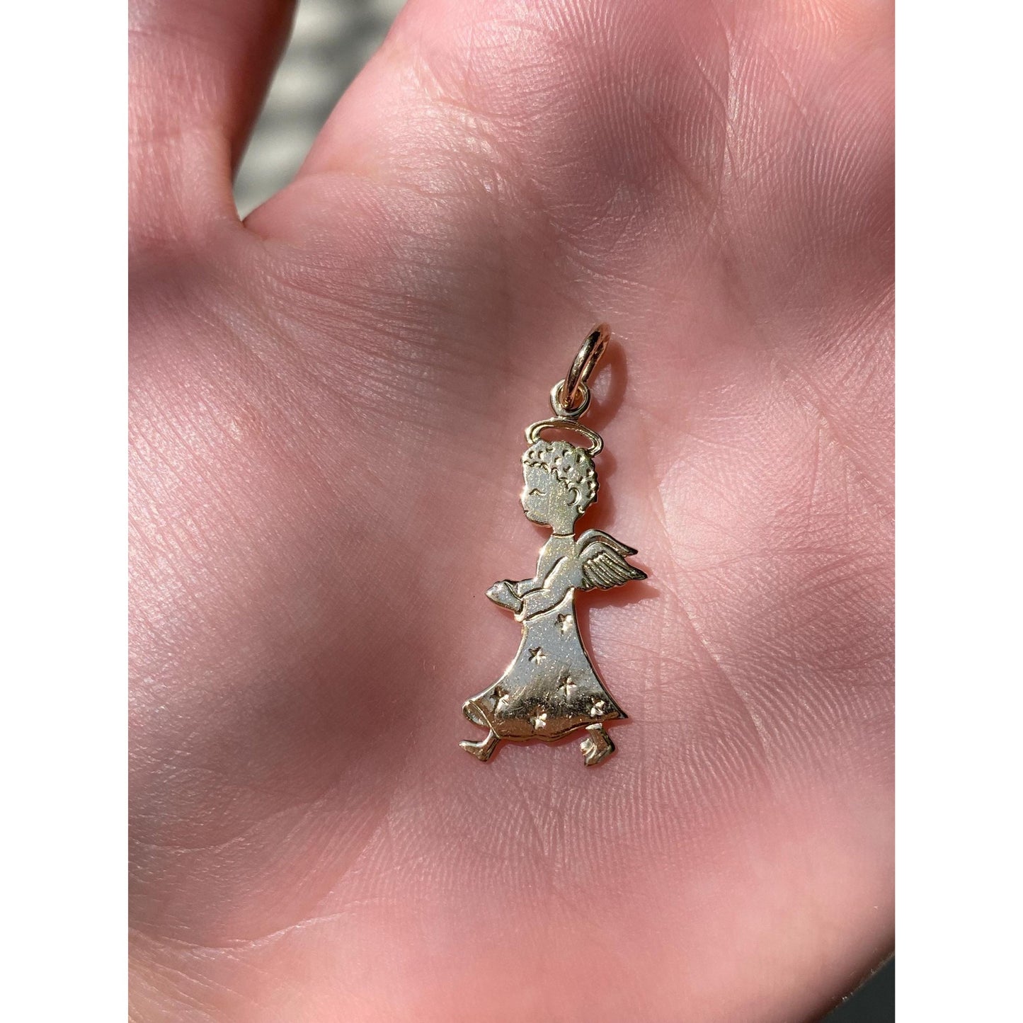 Vintage Solid 14k Yellow Gold Angel Charm