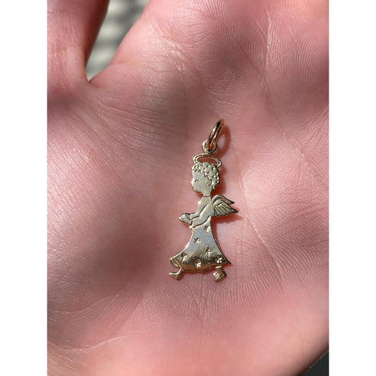 Vintage Solid 14k Yellow Gold Angel Charm