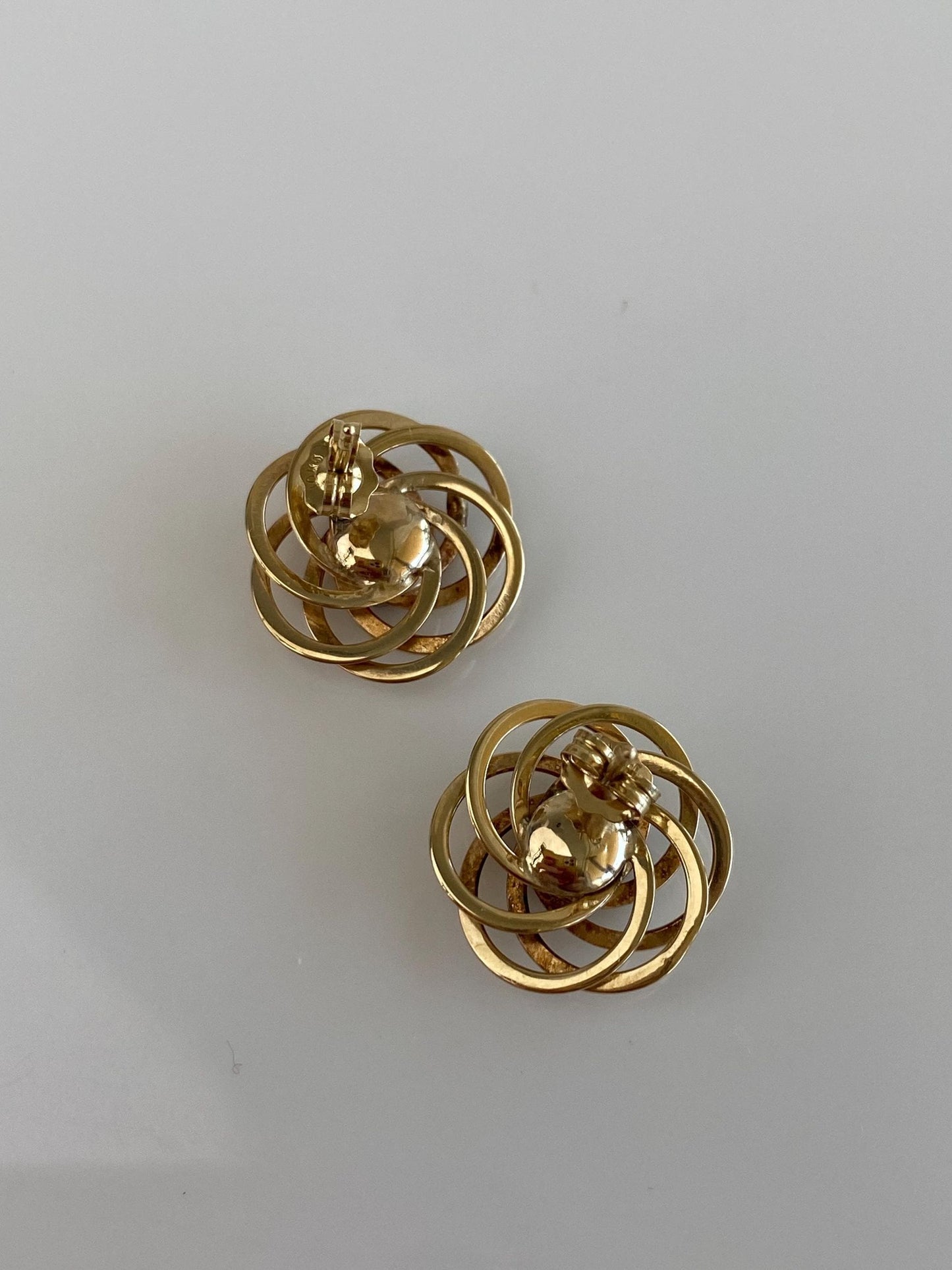Vintage Solid 10k White & Yellow Gold Diamond Knot Stud Earrings