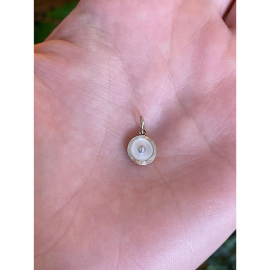 Vintage 14k White & Yellow Gold Seed Pearl MOP Little Cufflink Conversion Charm
