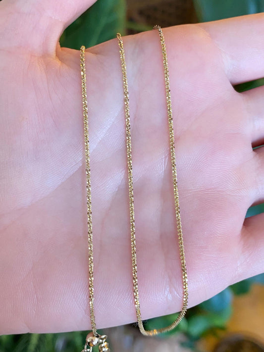 Vintage Solid 14k Yellow Gold Adjustable Slim Popcorn Chain Necklace - 24.25 inches