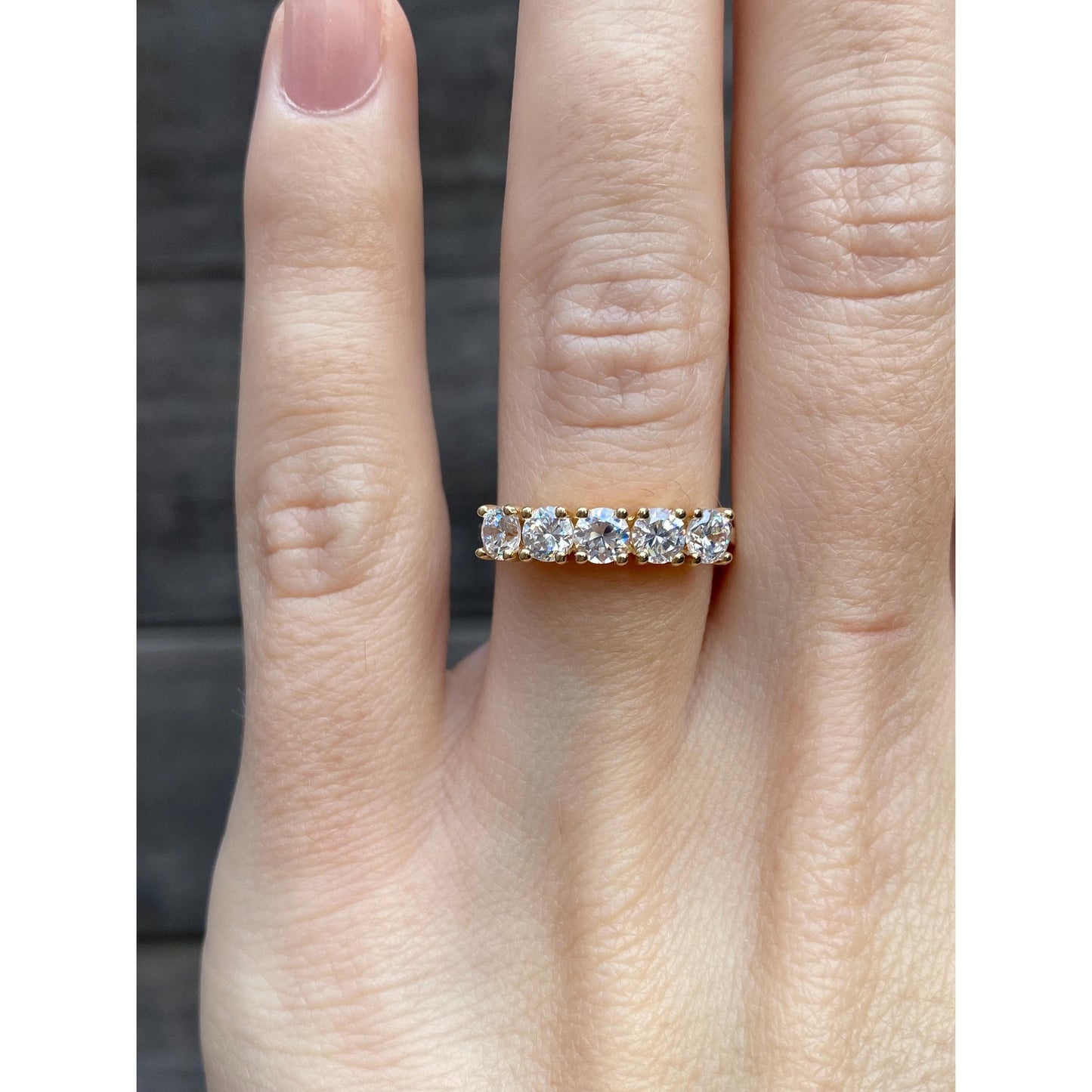 Solid 14k Yellow Gold Cubic Zirconia Row Ring - Size 5.75