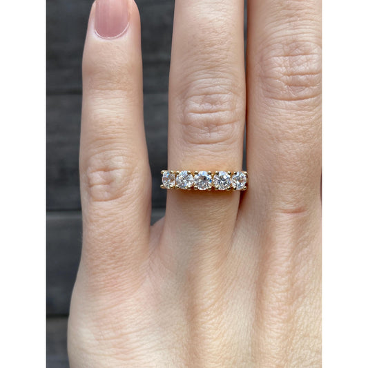 Solid 14k Yellow Gold Cubic Zirconia Row Ring - Size 5.75