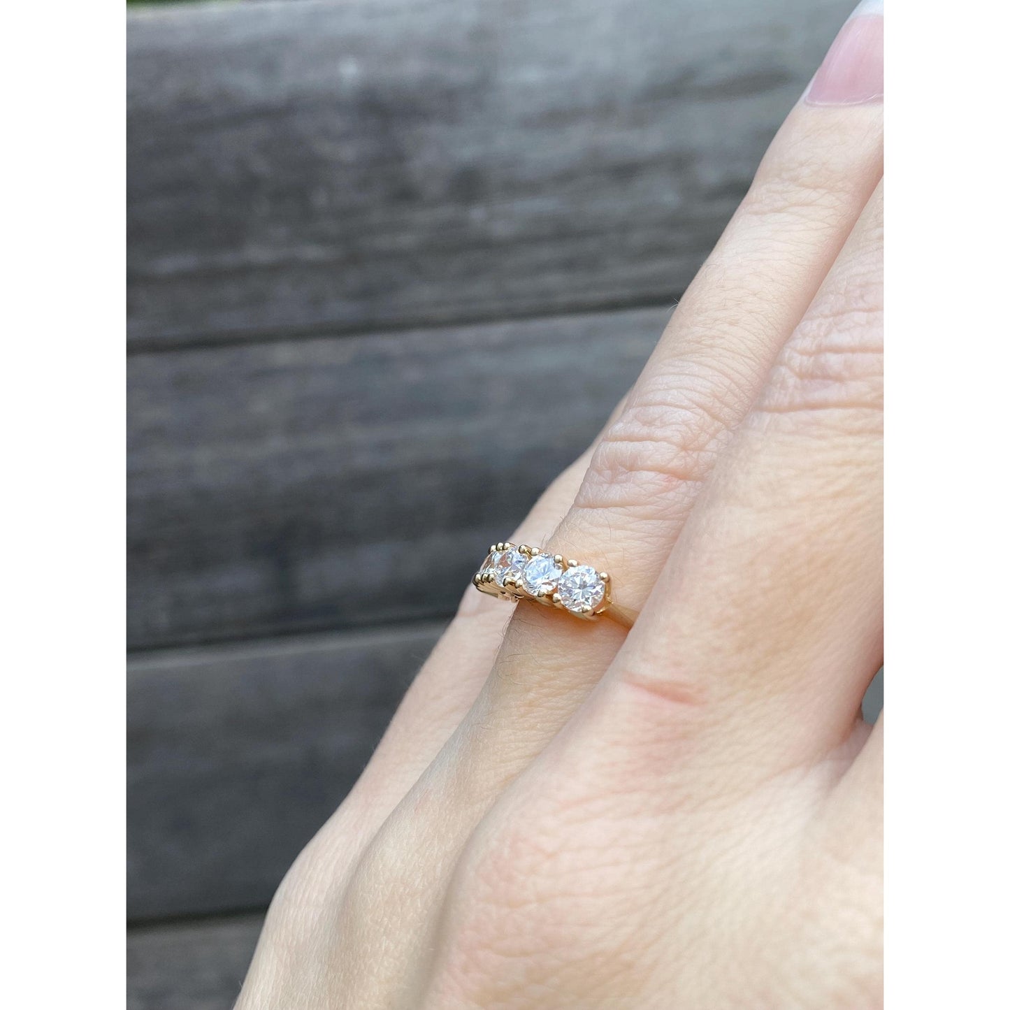 Solid 14k Yellow Gold Cubic Zirconia Row Ring - Size 5.75