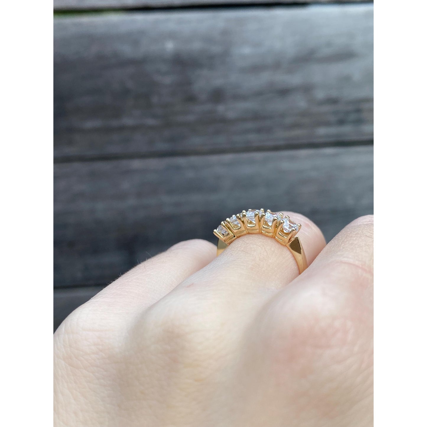 Solid 14k Yellow Gold Cubic Zirconia Row Ring - Size 5.75