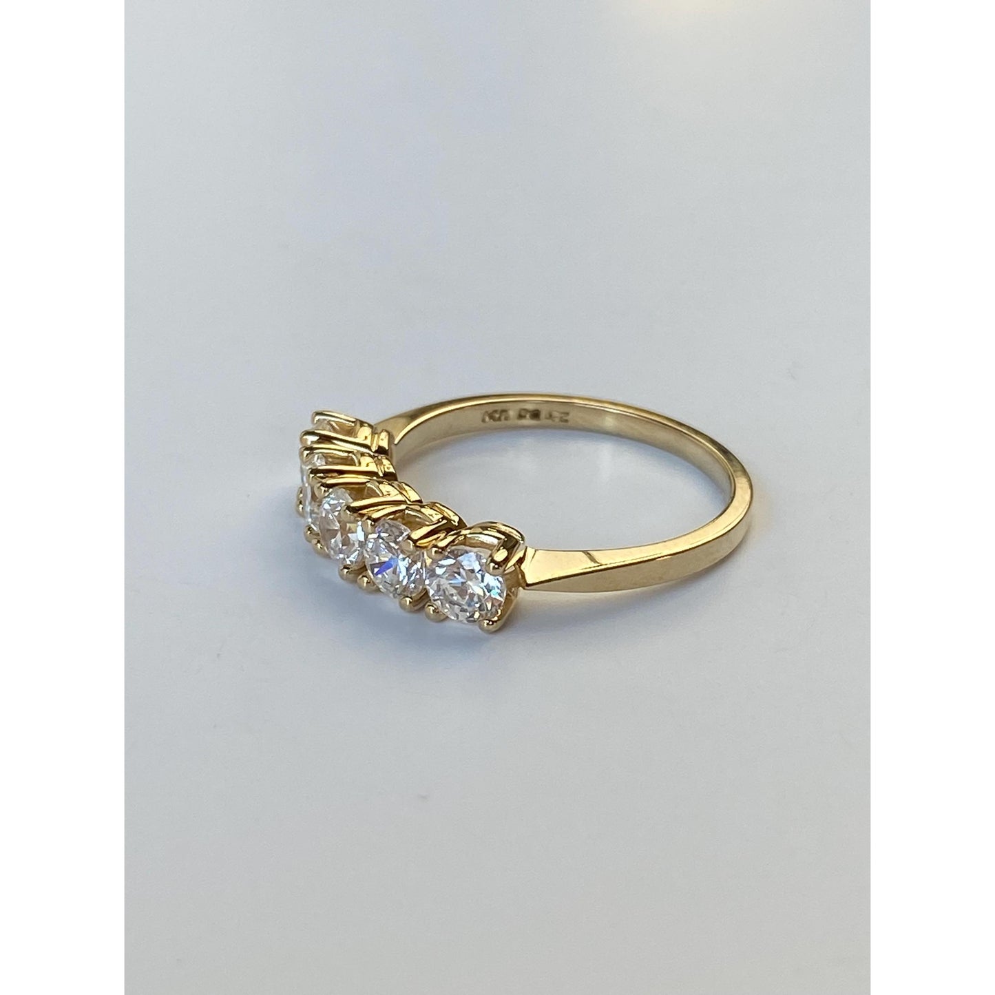 Solid 14k Yellow Gold Cubic Zirconia Row Ring - Size 5.75