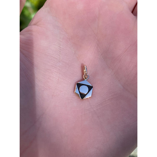 Vintage Solid 10k Yellow Gold Black Enamel Hexagon Charm