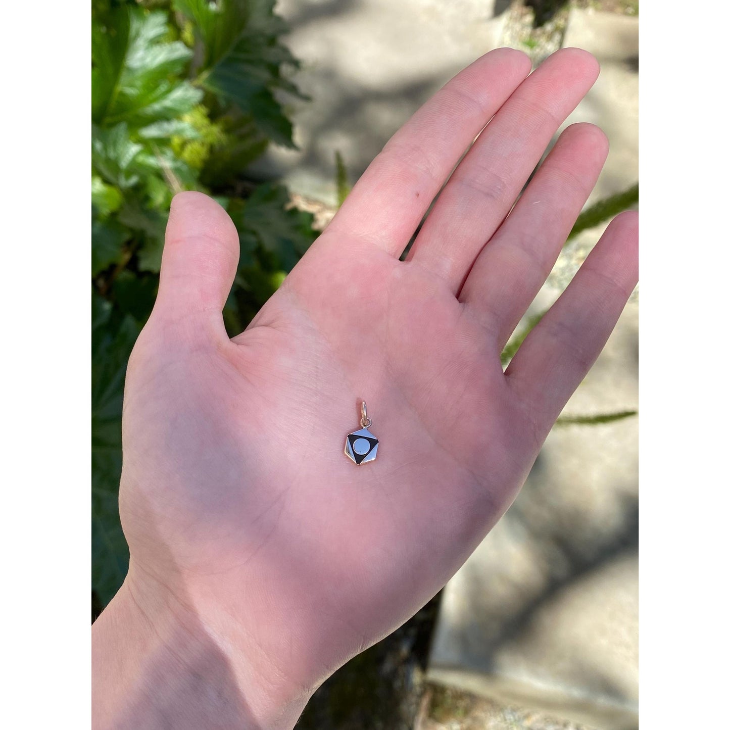 Vintage Solid 10k Yellow Gold Black Enamel Hexagon Charm