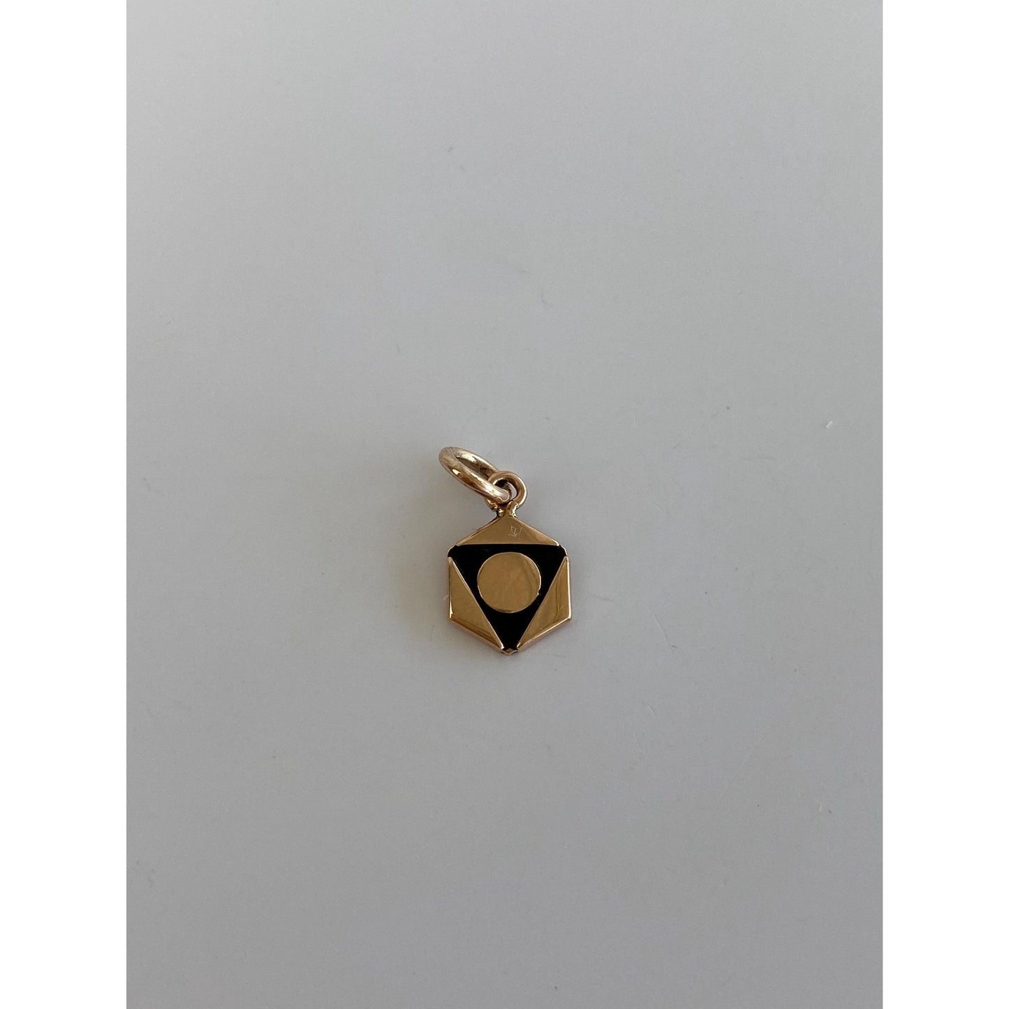 Vintage Solid 10k Yellow Gold Black Enamel Hexagon Charm