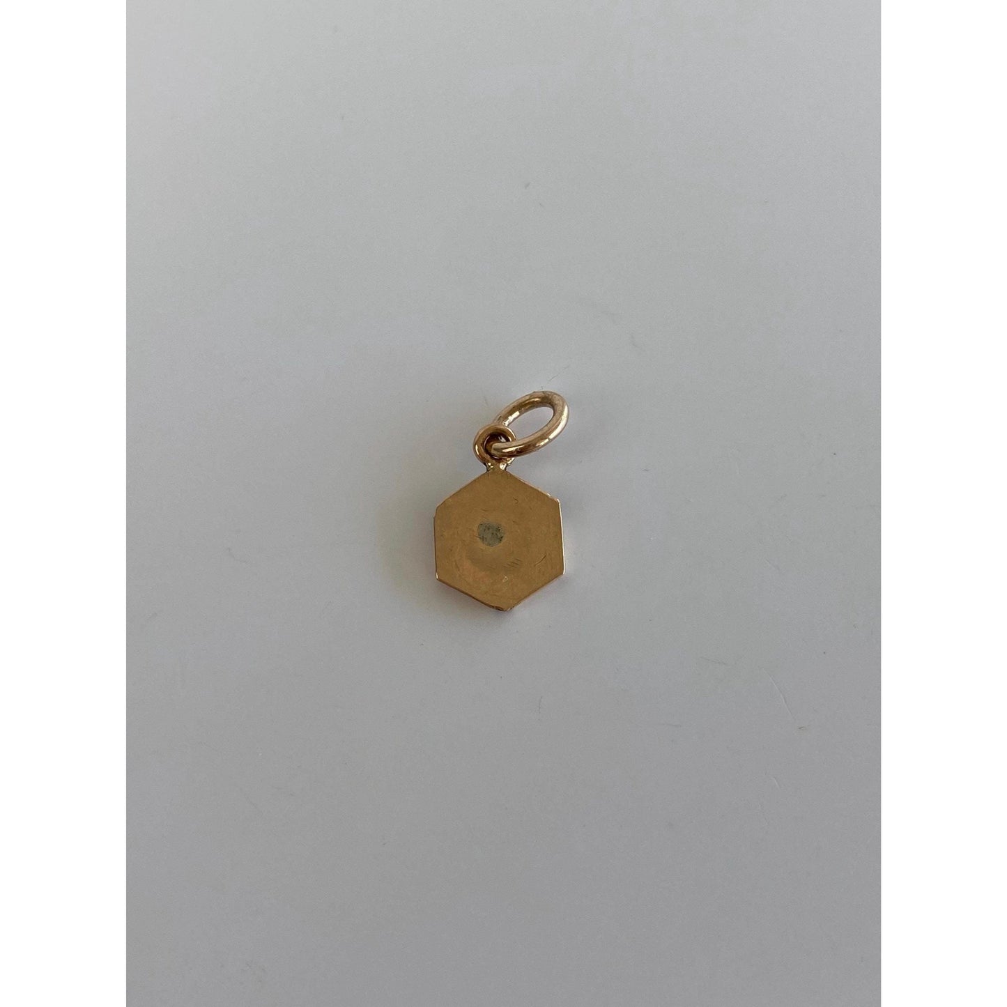 Vintage Solid 10k Yellow Gold Black Enamel Hexagon Charm
