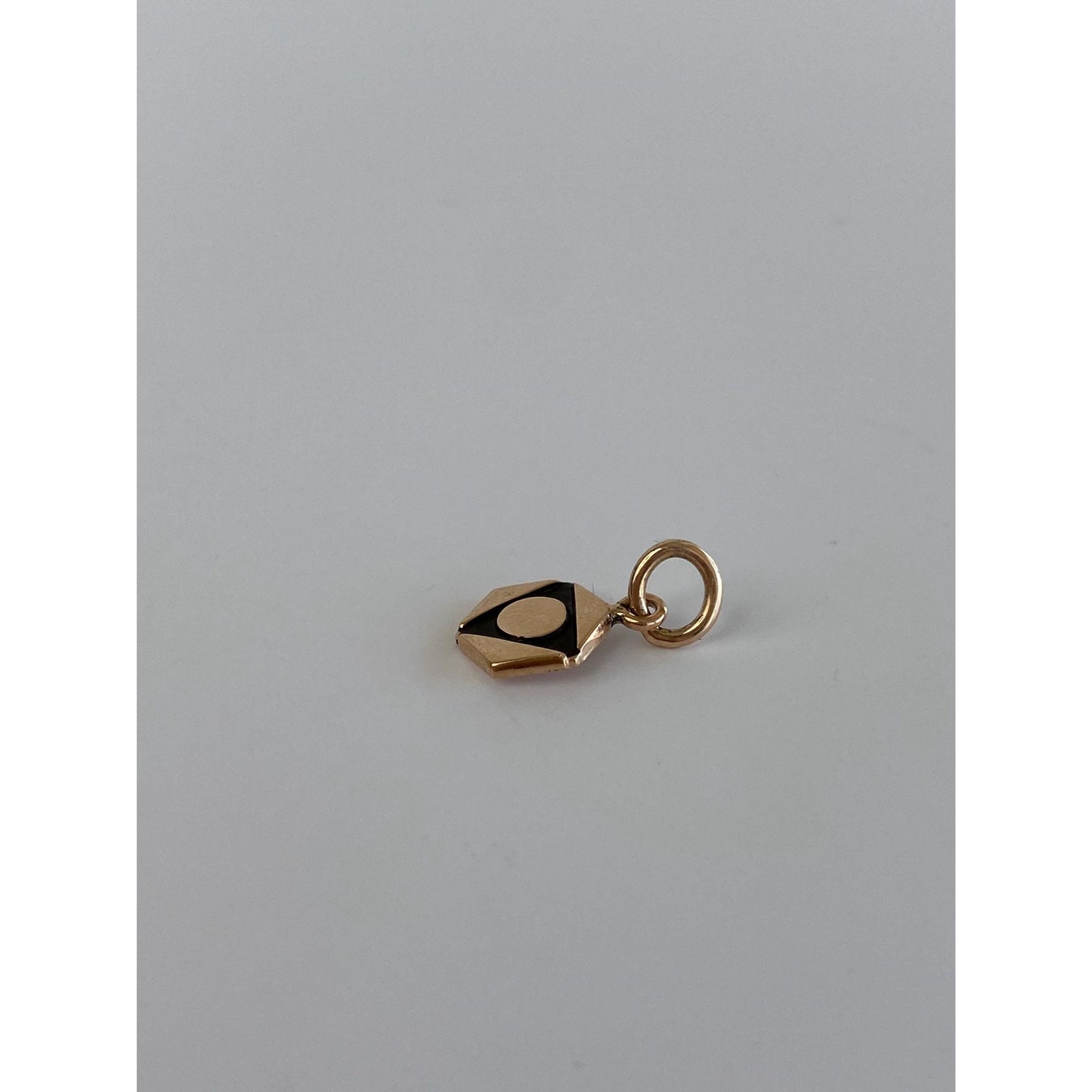 Vintage Solid 10k Yellow Gold Black Enamel Hexagon Charm