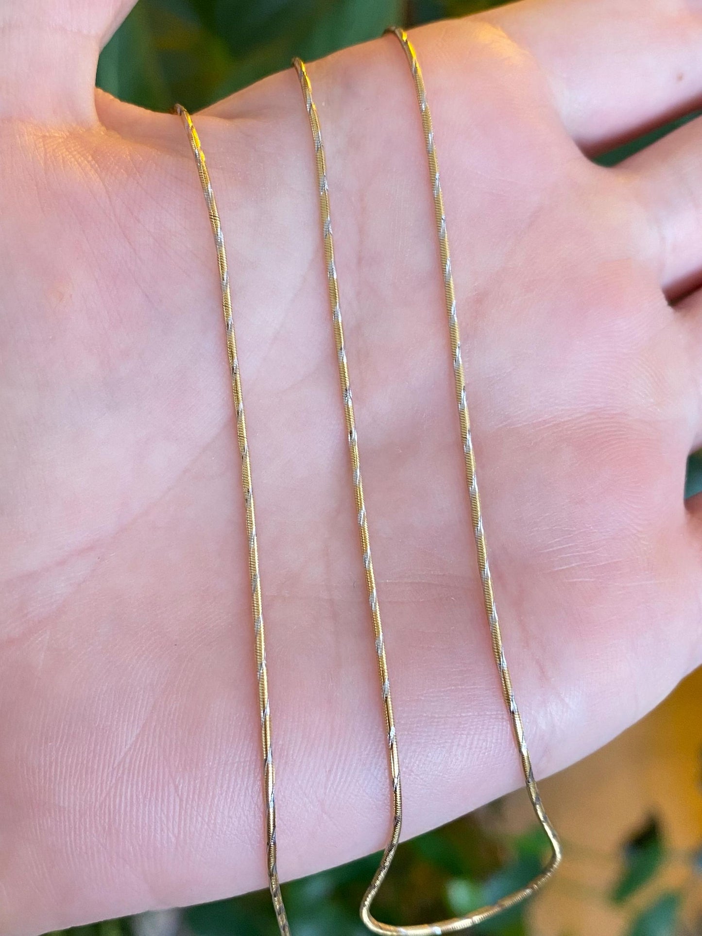 Vintage Solid 14k White & Yellow Gold Lined Snake Chain Necklace - 18 inches