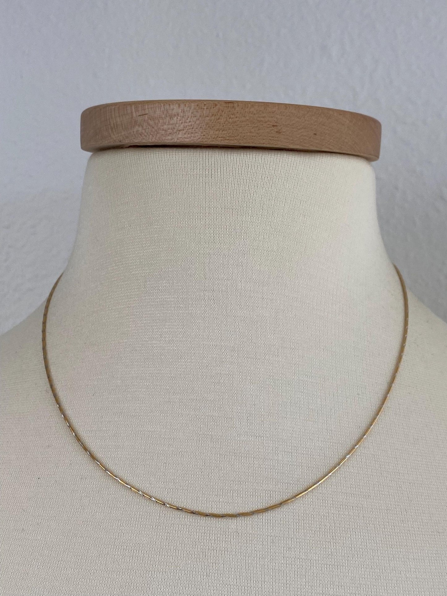 Vintage Solid 14k White & Yellow Gold Lined Snake Chain Necklace - 18 inches