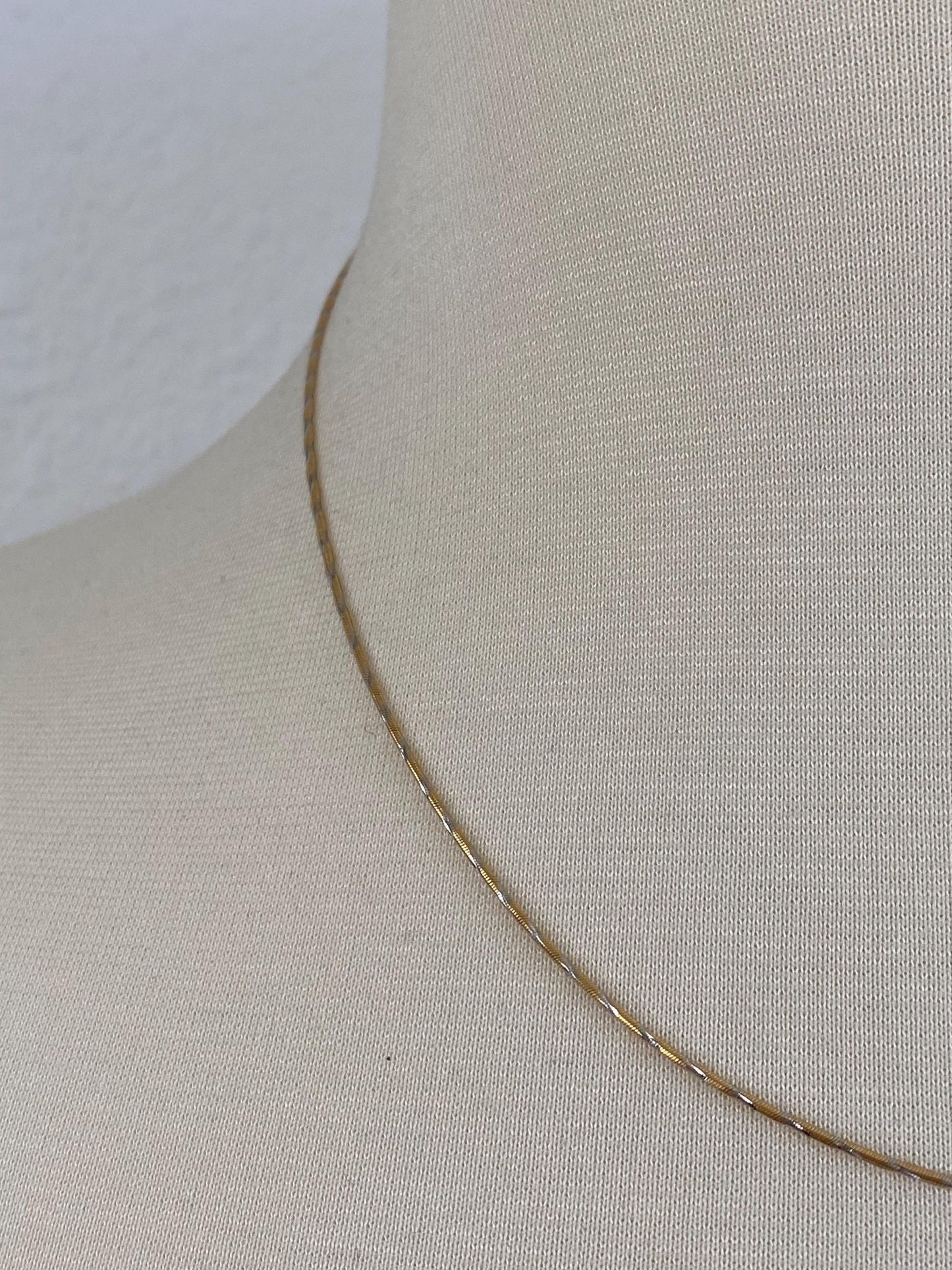 Vintage Solid 14k White & Yellow Gold Lined Snake Chain Necklace - 18 inches