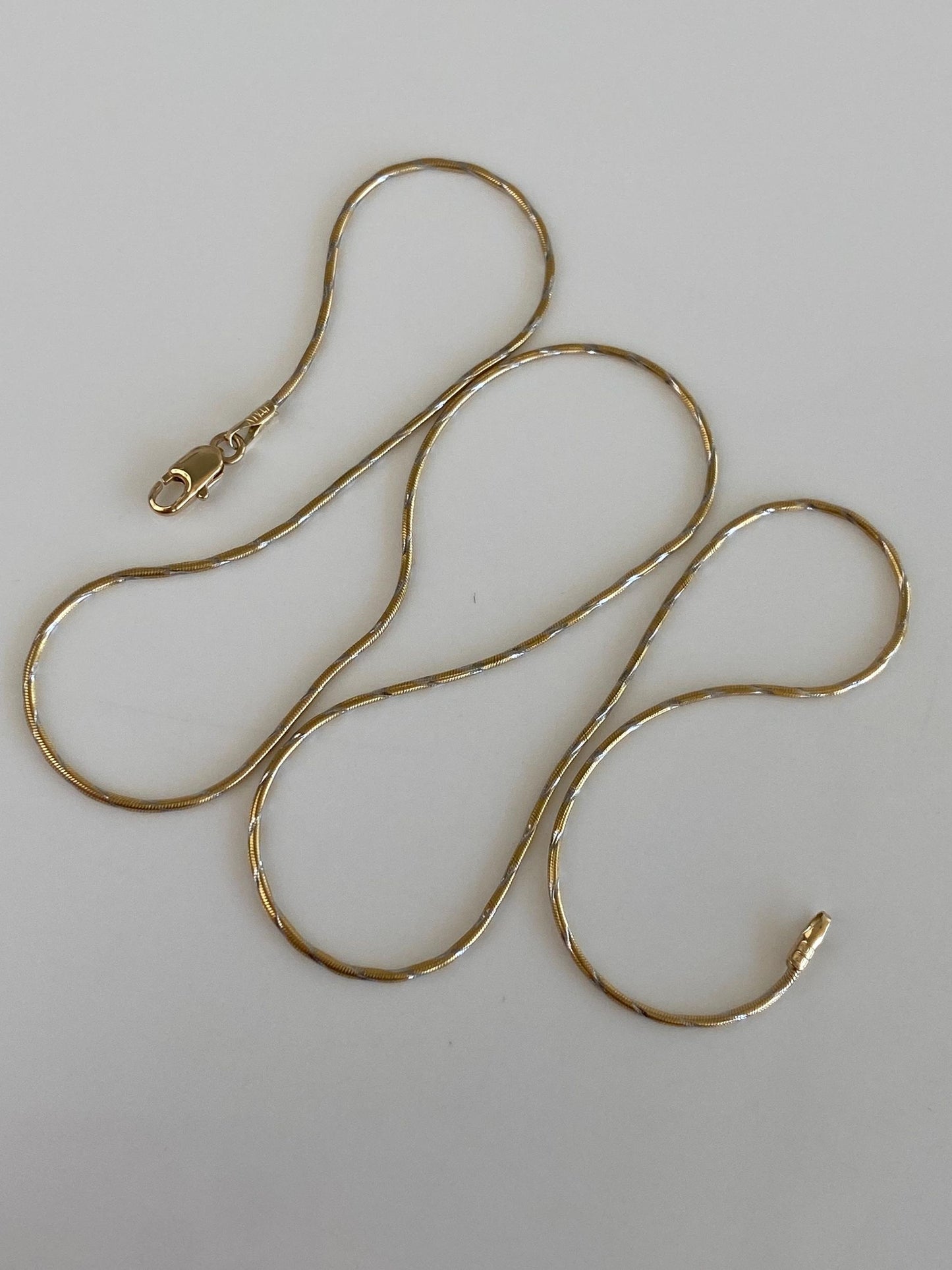 Vintage Solid 14k White & Yellow Gold Lined Snake Chain Necklace - 18 inches