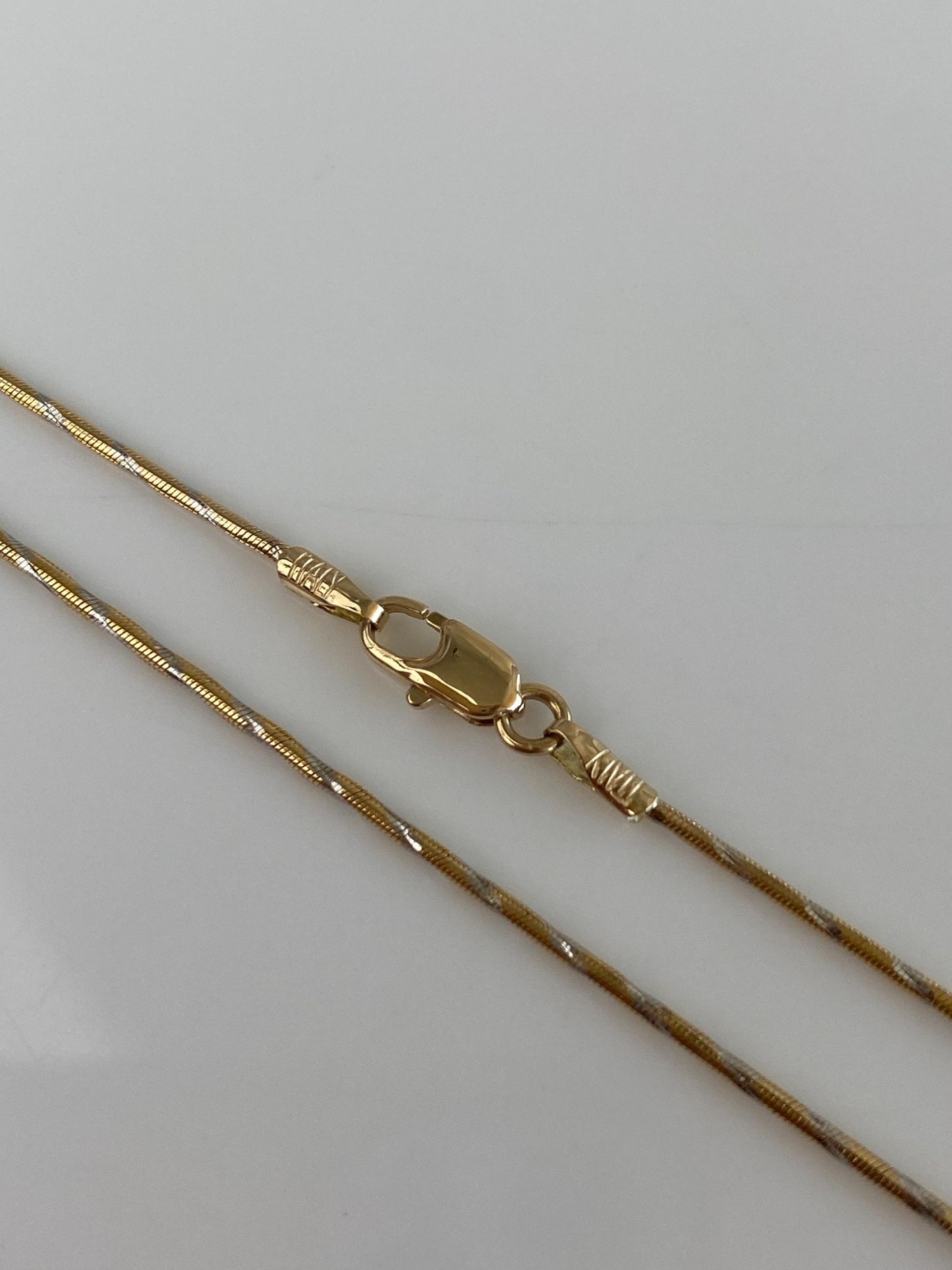 Vintage Solid 14k White & Yellow Gold Lined Snake Chain Necklace - 18 inches