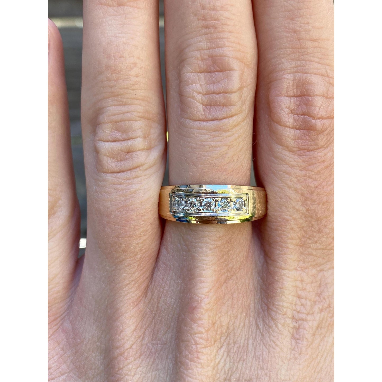 Vintage Solid 14k Yellow Gold Diamond Ring Band - Size 10