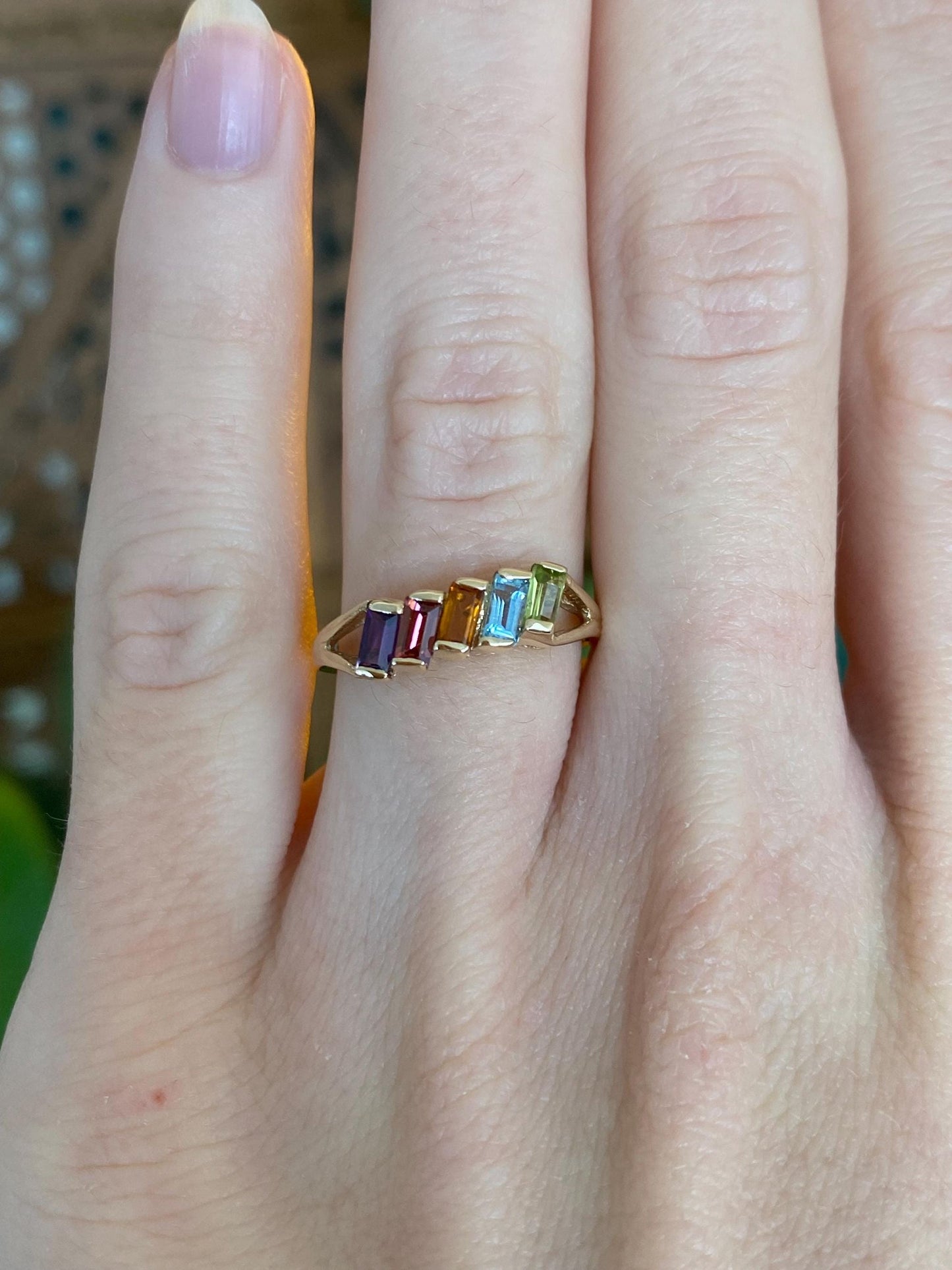 Vintage Solid 14k Yellow Gold Amethyst Topaz Citrine Peridot Garnet Ring - Size 5.75