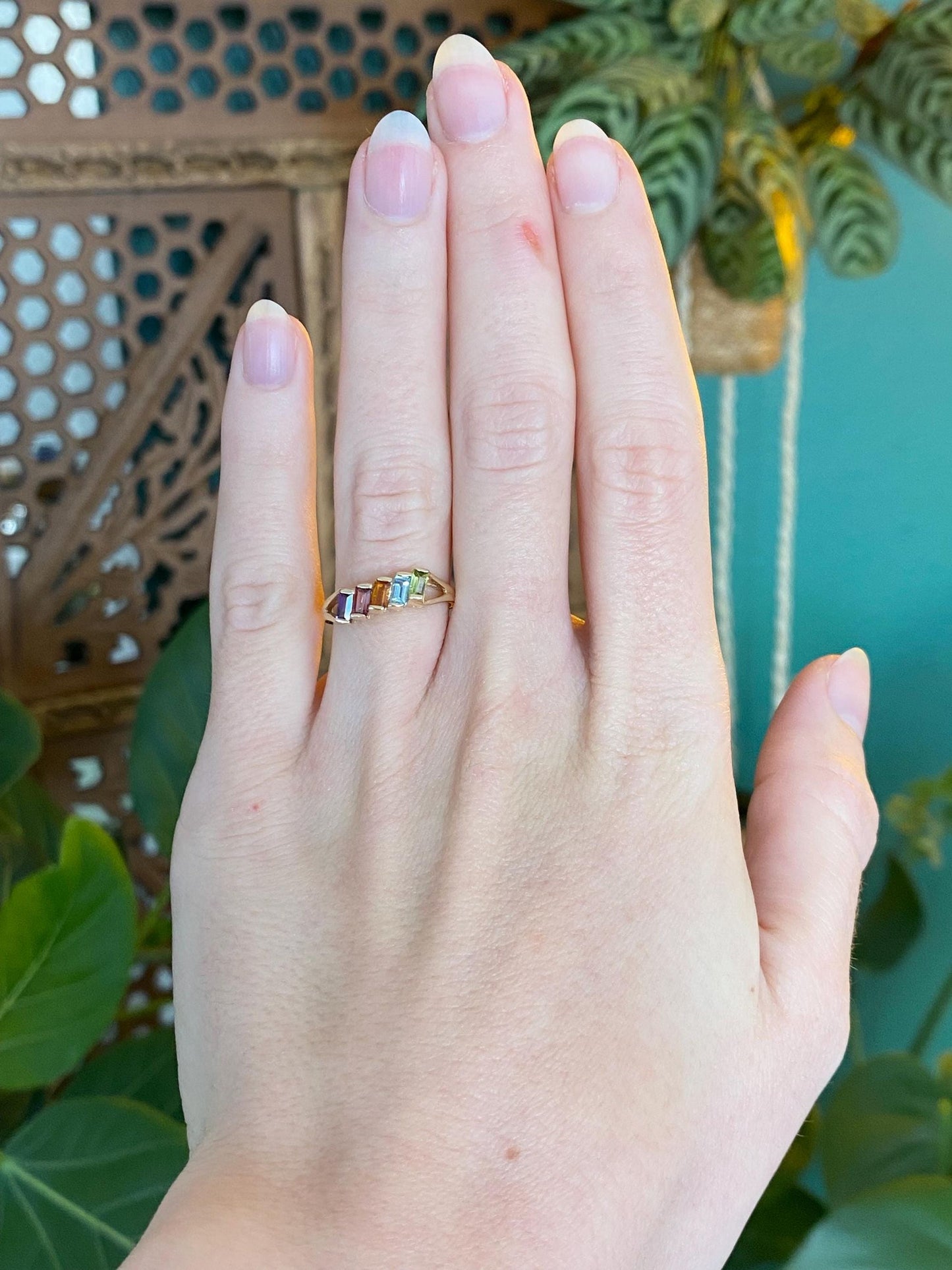 Vintage Solid 14k Yellow Gold Amethyst Topaz Citrine Peridot Garnet Ring - Size 5.75