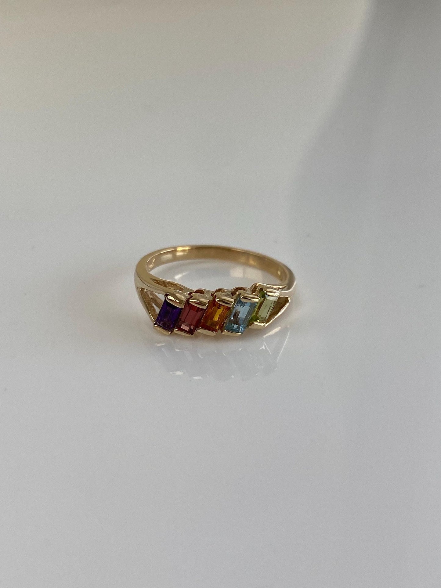 Vintage Solid 14k Yellow Gold Amethyst Topaz Citrine Peridot Garnet Ring - Size 5.75