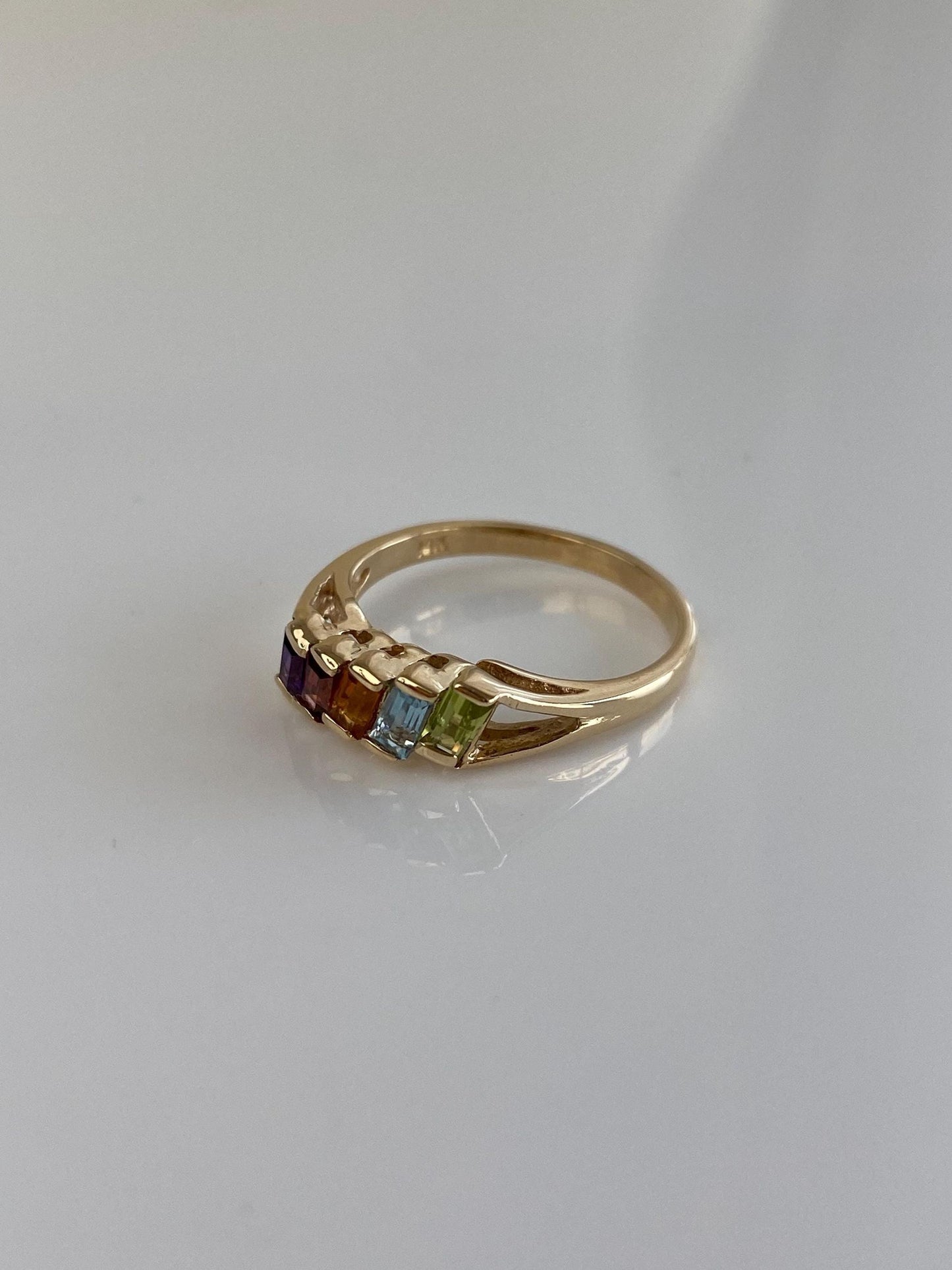 Vintage Solid 14k Yellow Gold Amethyst Topaz Citrine Peridot Garnet Ring - Size 5.75