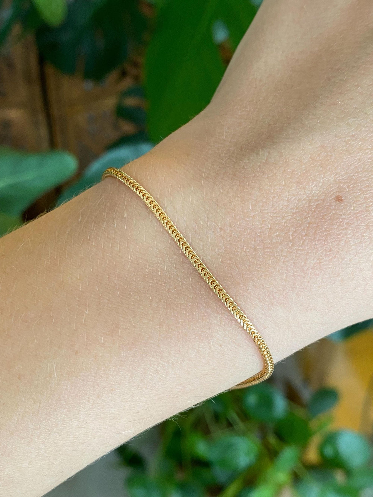 Vintage Solid 18k Yellow Gold Wheat Chain Bracelet - 7 Inches