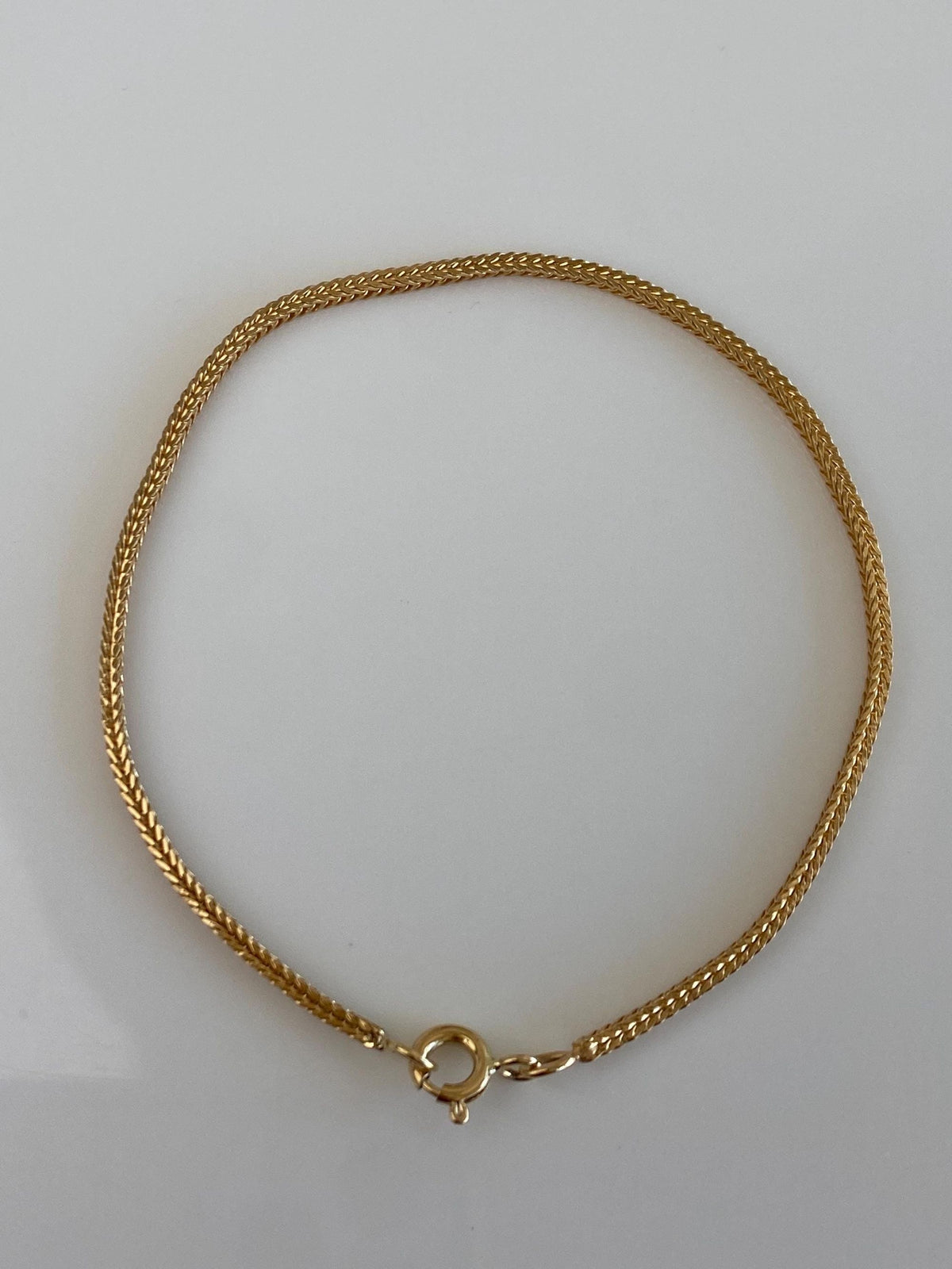 Vintage Solid 18k Yellow Gold Wheat Chain Bracelet - 7 Inches