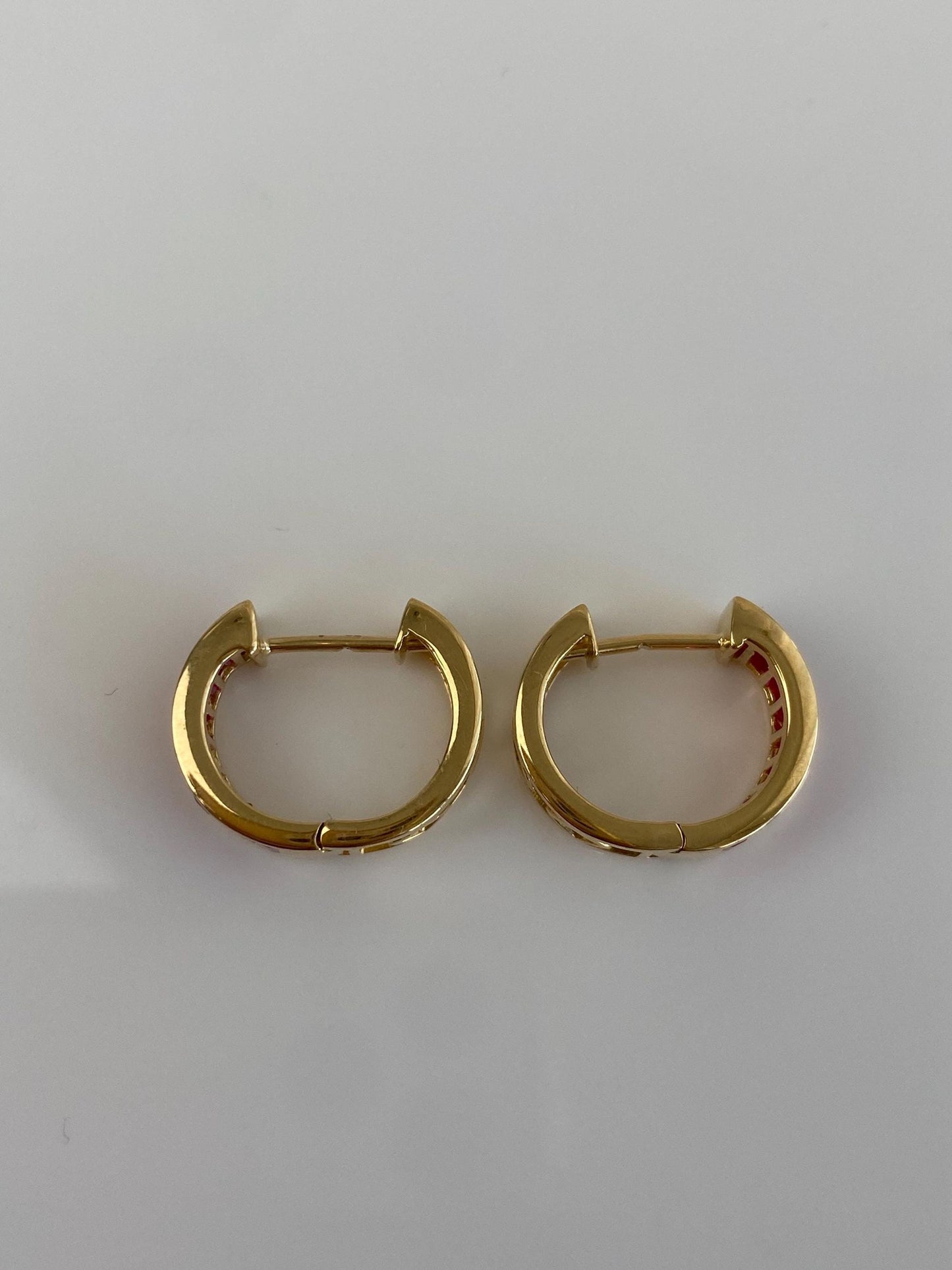 Vintage Solid 18k Yellow Gold Pink Sapphire Hoop Earrings