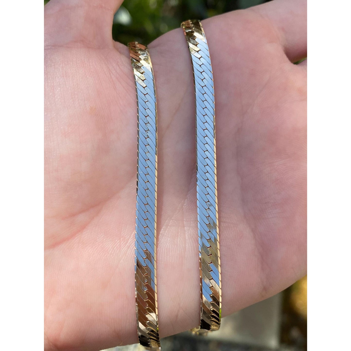 Vintage Solid 14k Yellow Gold Chunky Herringbone Chain Necklace - 24.25 inches