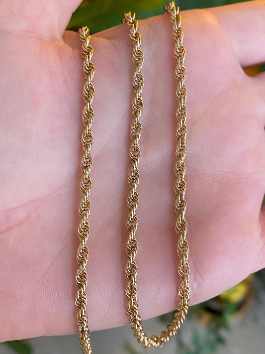 Vintage Solid 14k Yellow Gold Rope Chain Necklace - 18.5 inches