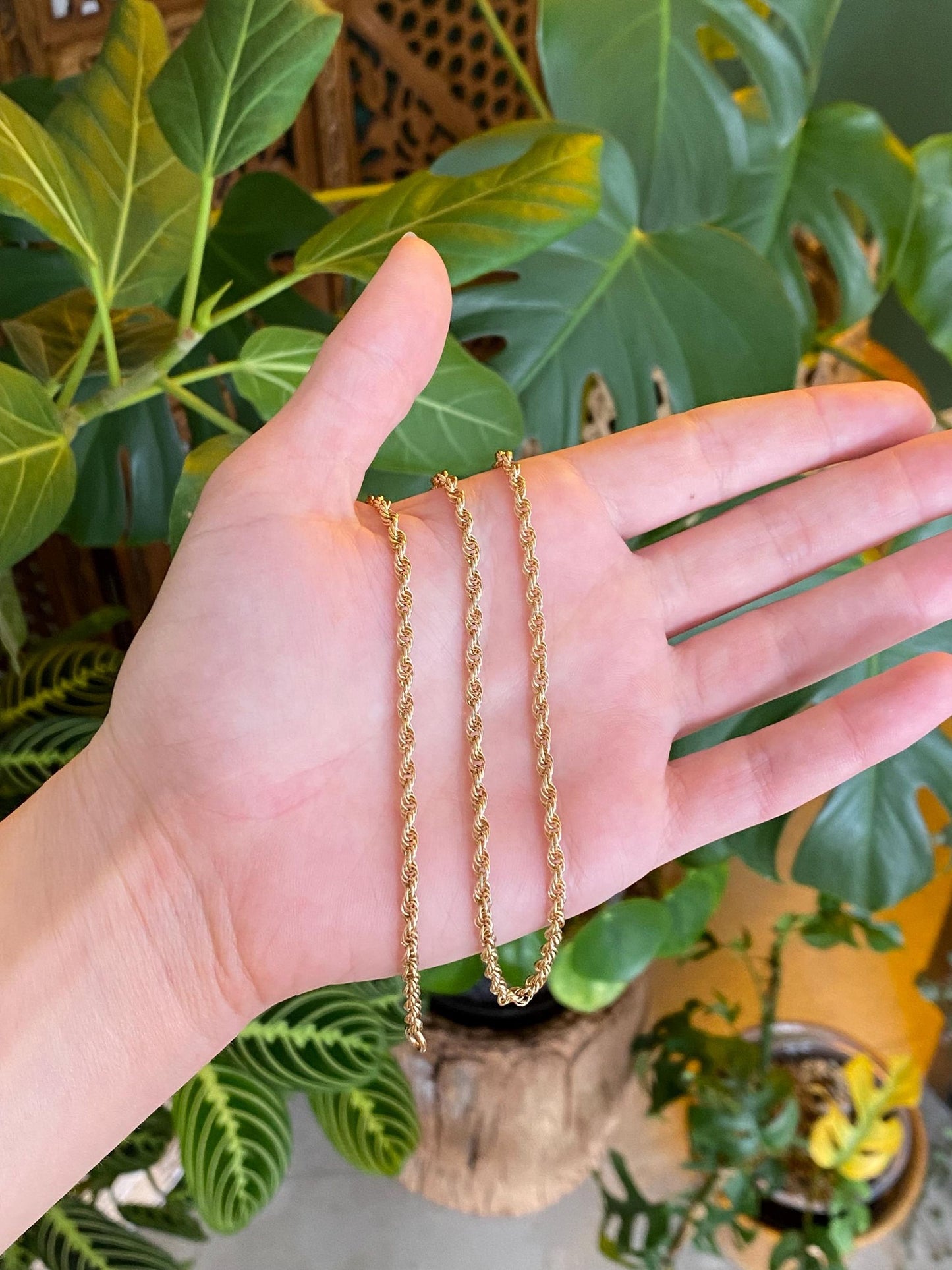 Vintage Solid 14k Yellow Gold Rope Chain Necklace - 18.5 inches
