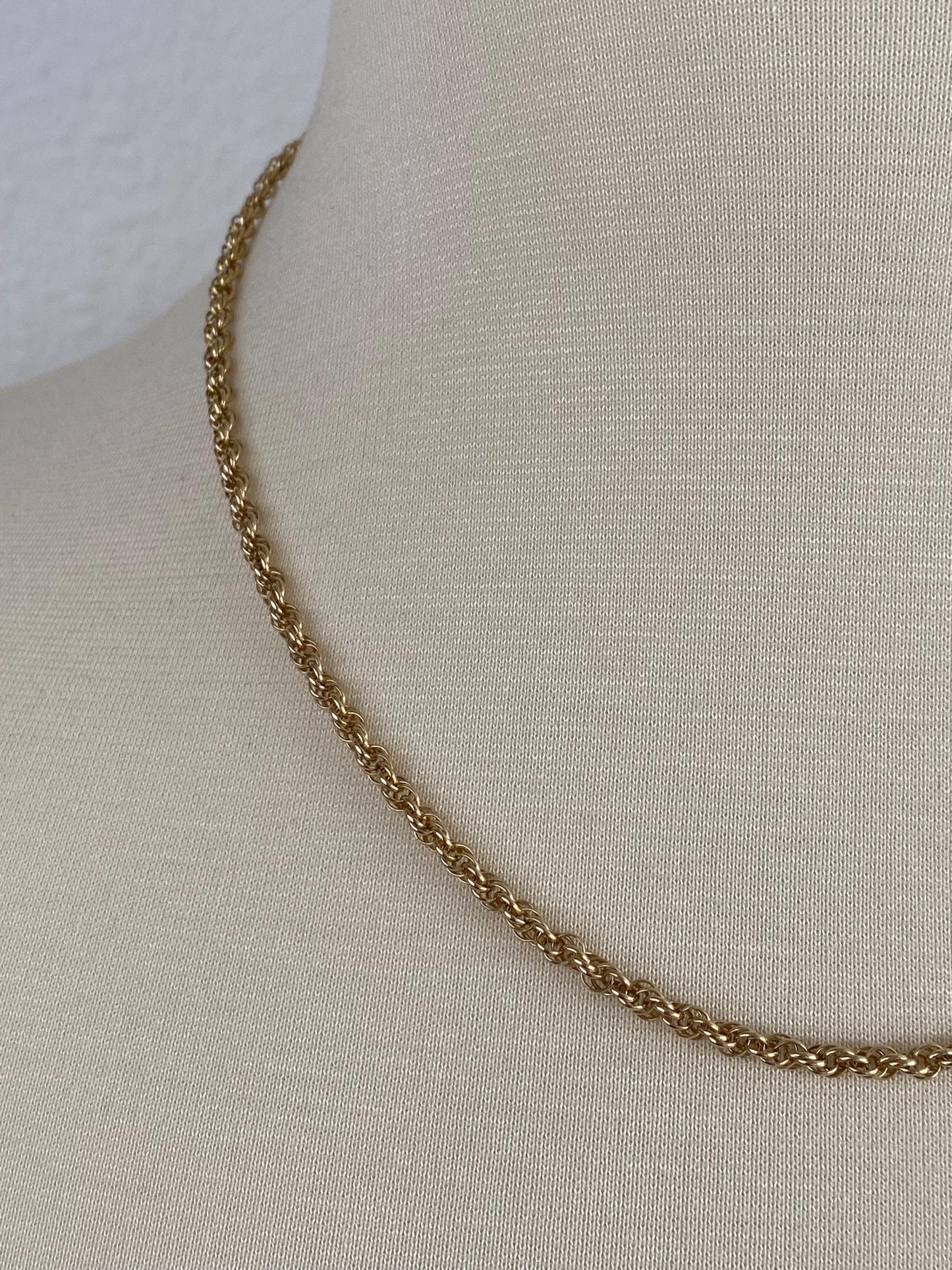 Vintage Solid 14k Yellow Gold Rope Chain Necklace - 18.5 inches