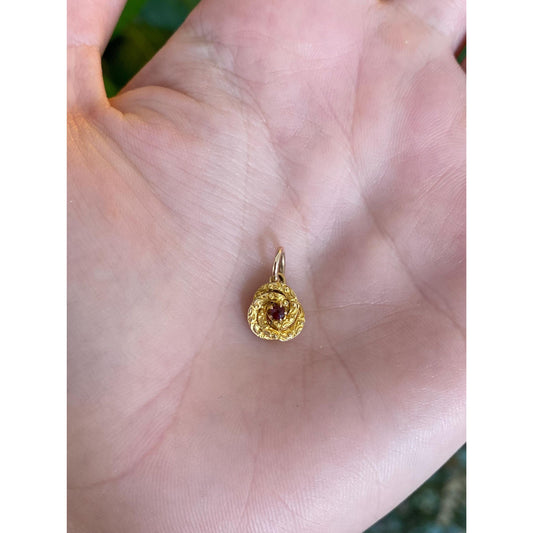Vintage Solid 14k Yellow Gold Red Cubic Zirconia Knot Charm