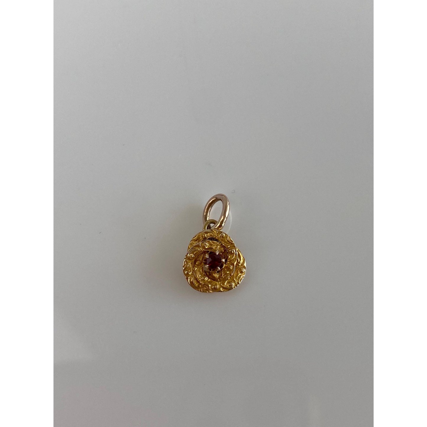 Vintage Solid 14k Yellow Gold Red Cubic Zirconia Knot Charm