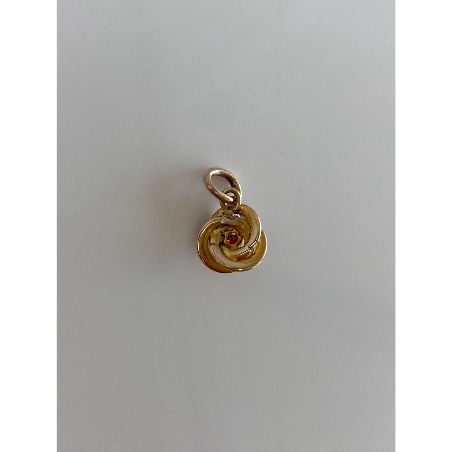 Vintage Solid 14k Yellow Gold Red Cubic Zirconia Knot Charm