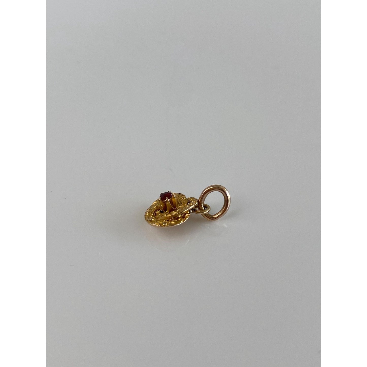 Vintage Solid 14k Yellow Gold Red Cubic Zirconia Knot Charm