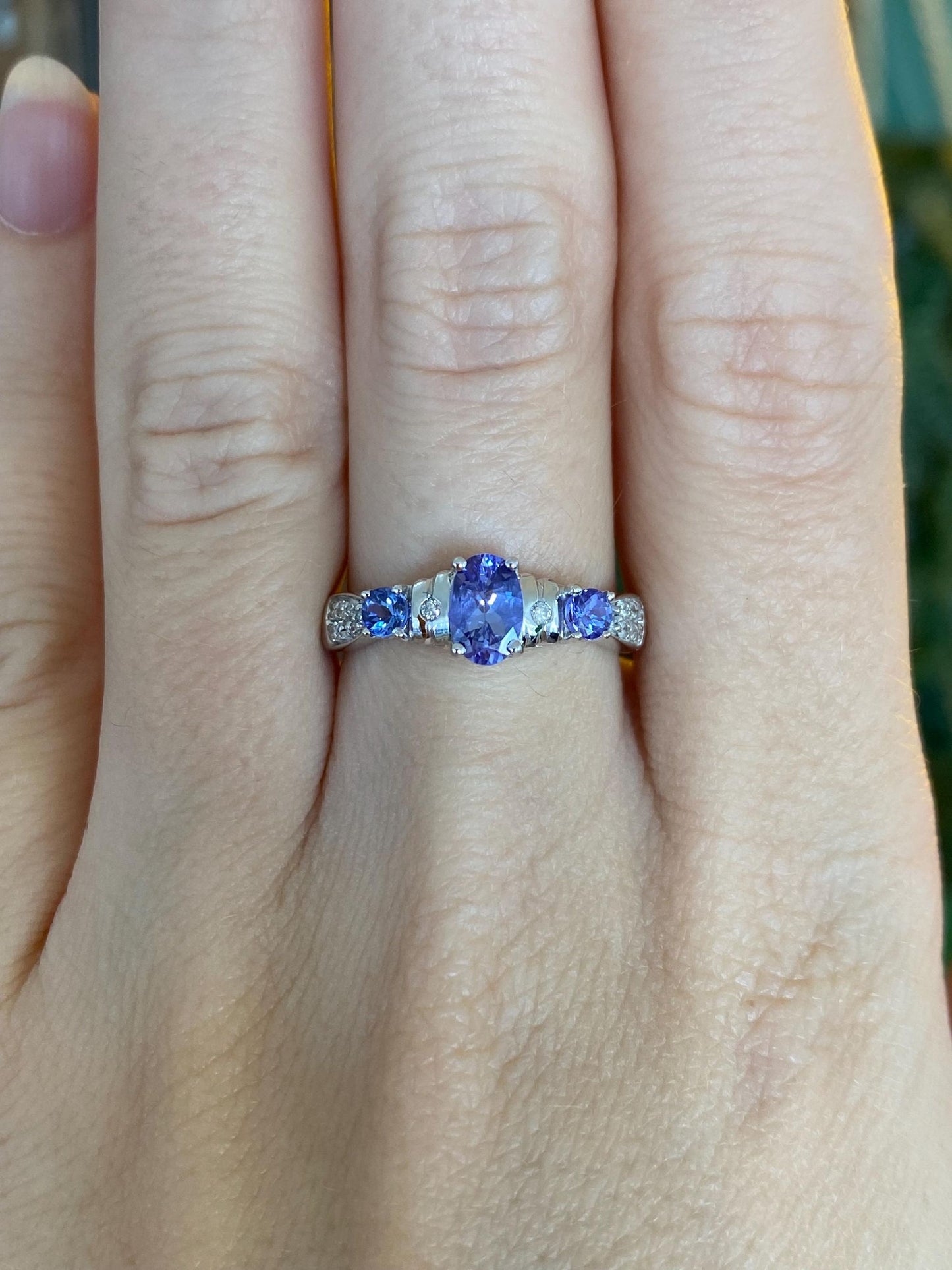 Solid 14k White Gold Diamond Tanzanite Ring - Size 7.75