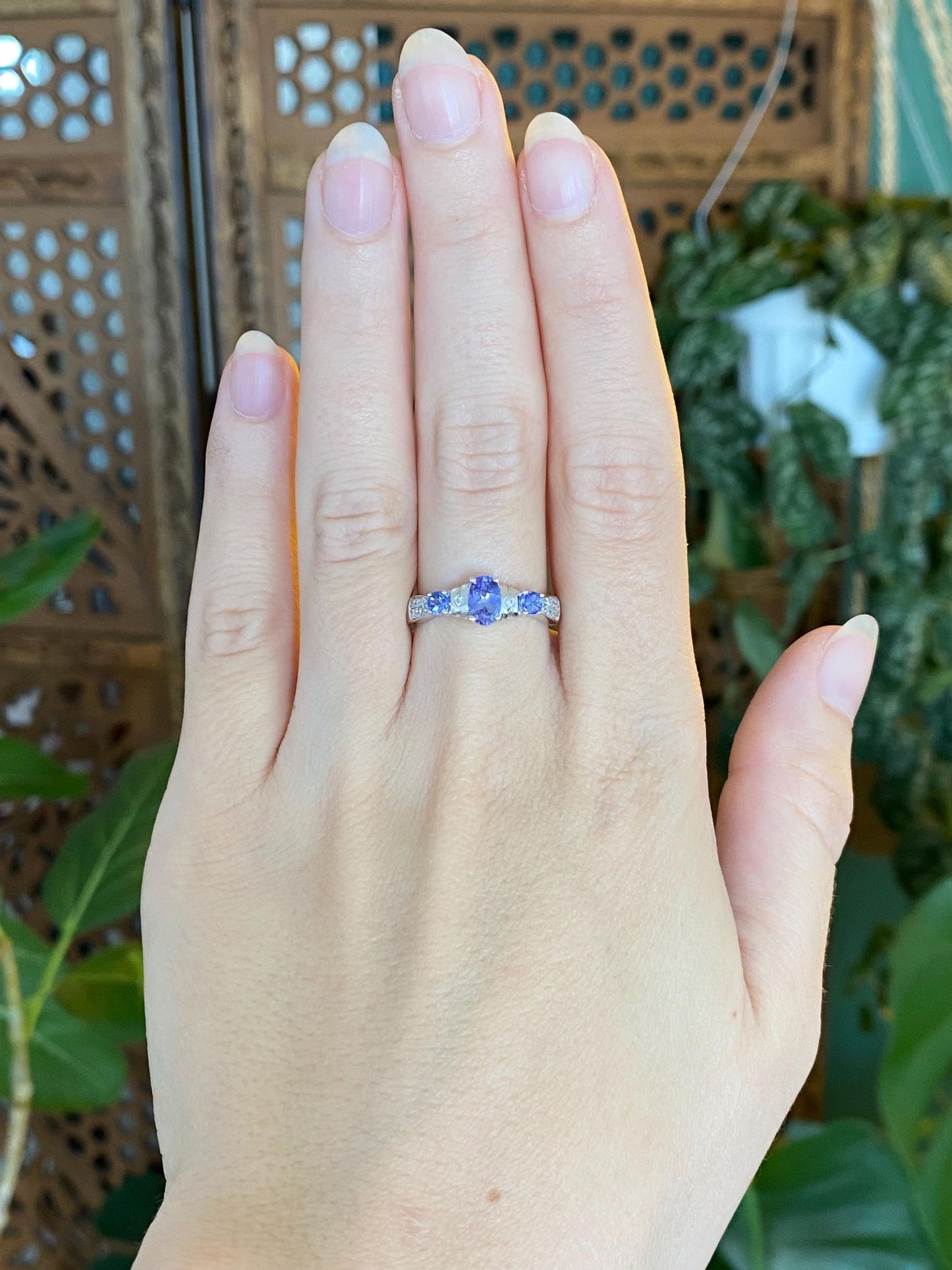 Solid 14k White Gold Diamond Tanzanite Ring - Size 7.75