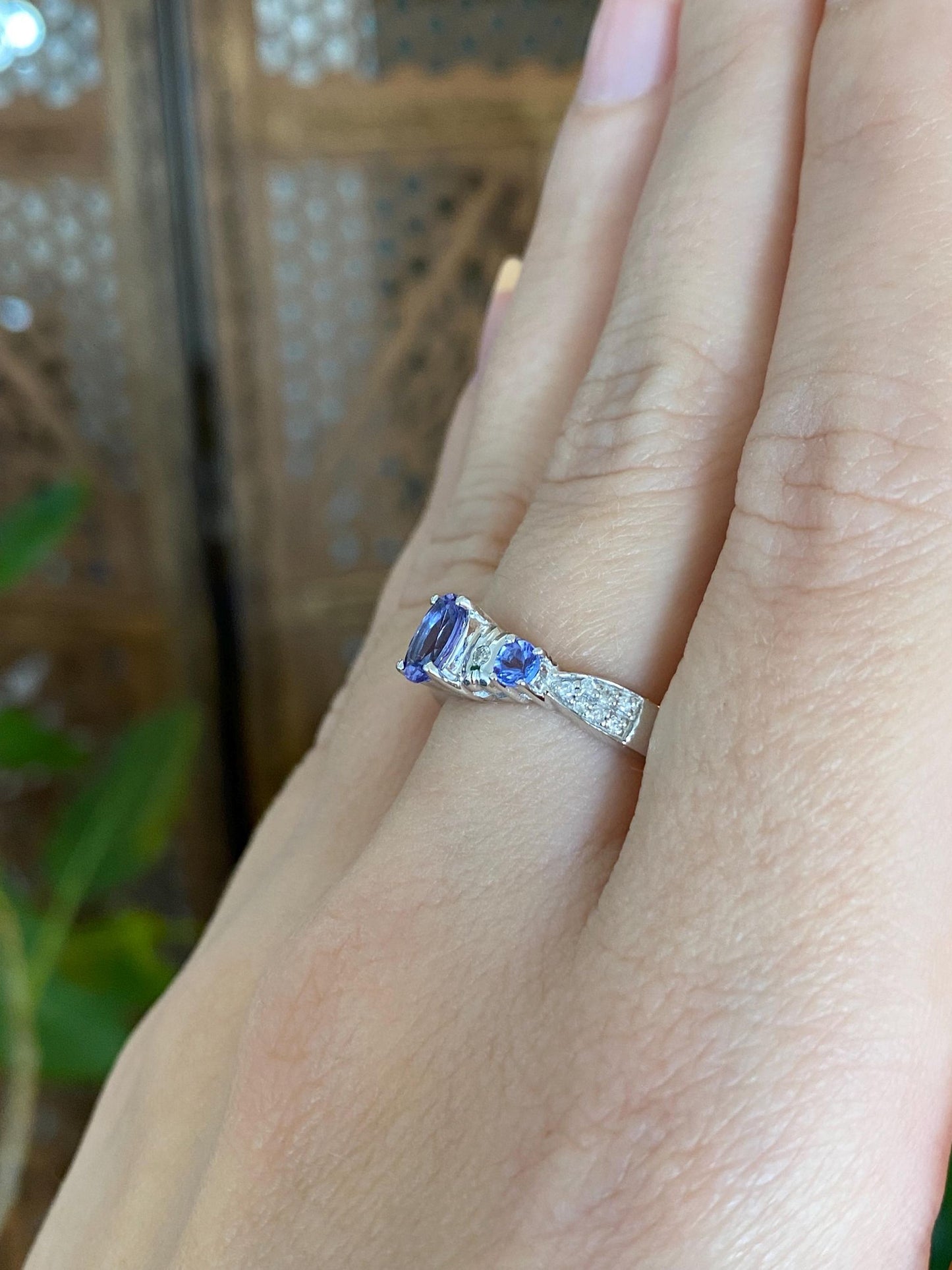 Solid 14k White Gold Diamond Tanzanite Ring - Size 7.75