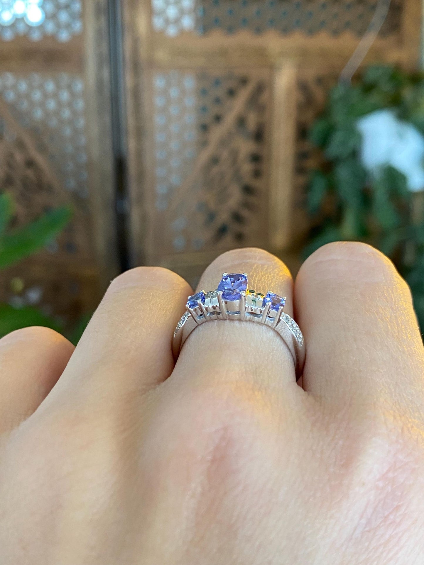 Solid 14k White Gold Diamond Tanzanite Ring - Size 7.75