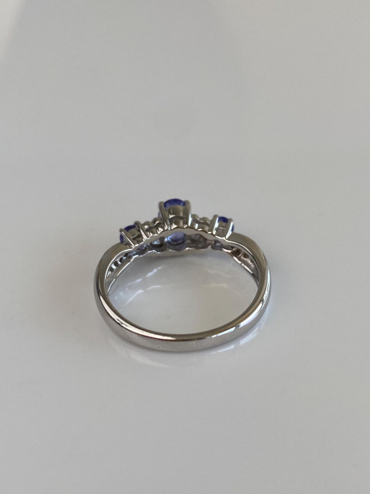 Solid 14k White Gold Diamond Tanzanite Ring - Size 7.75